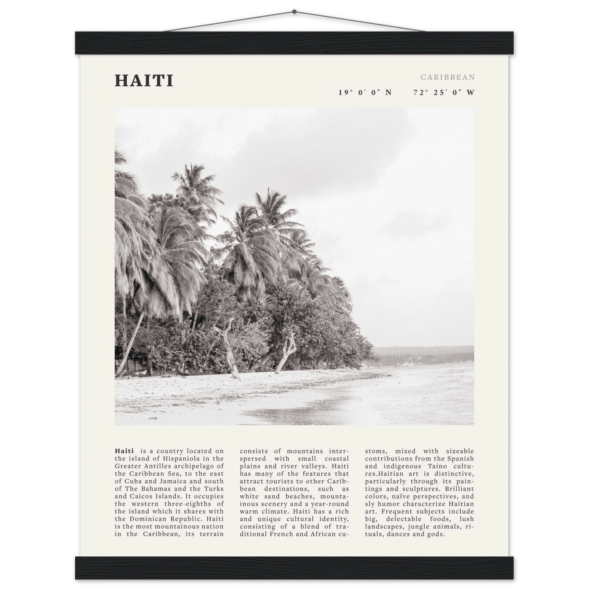 Haiti Poster | Black & White Caribbean Beach Wall Art | Tropical Travel Print - Evergreen Posters