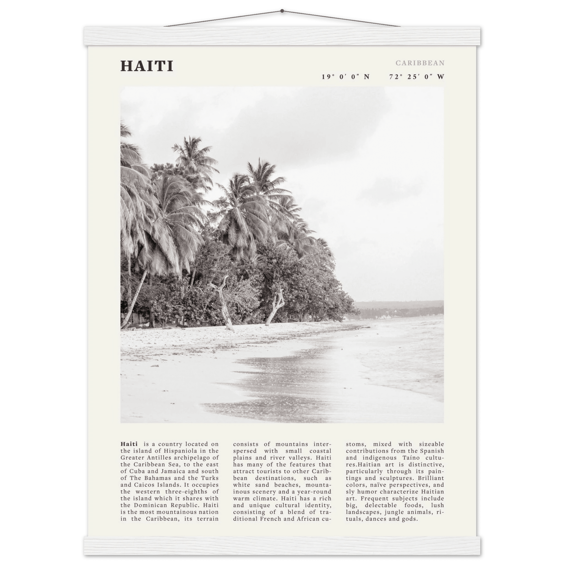 Haiti Poster | Black & White Caribbean Beach Wall Art | Tropical Travel Print - Evergreen Posters