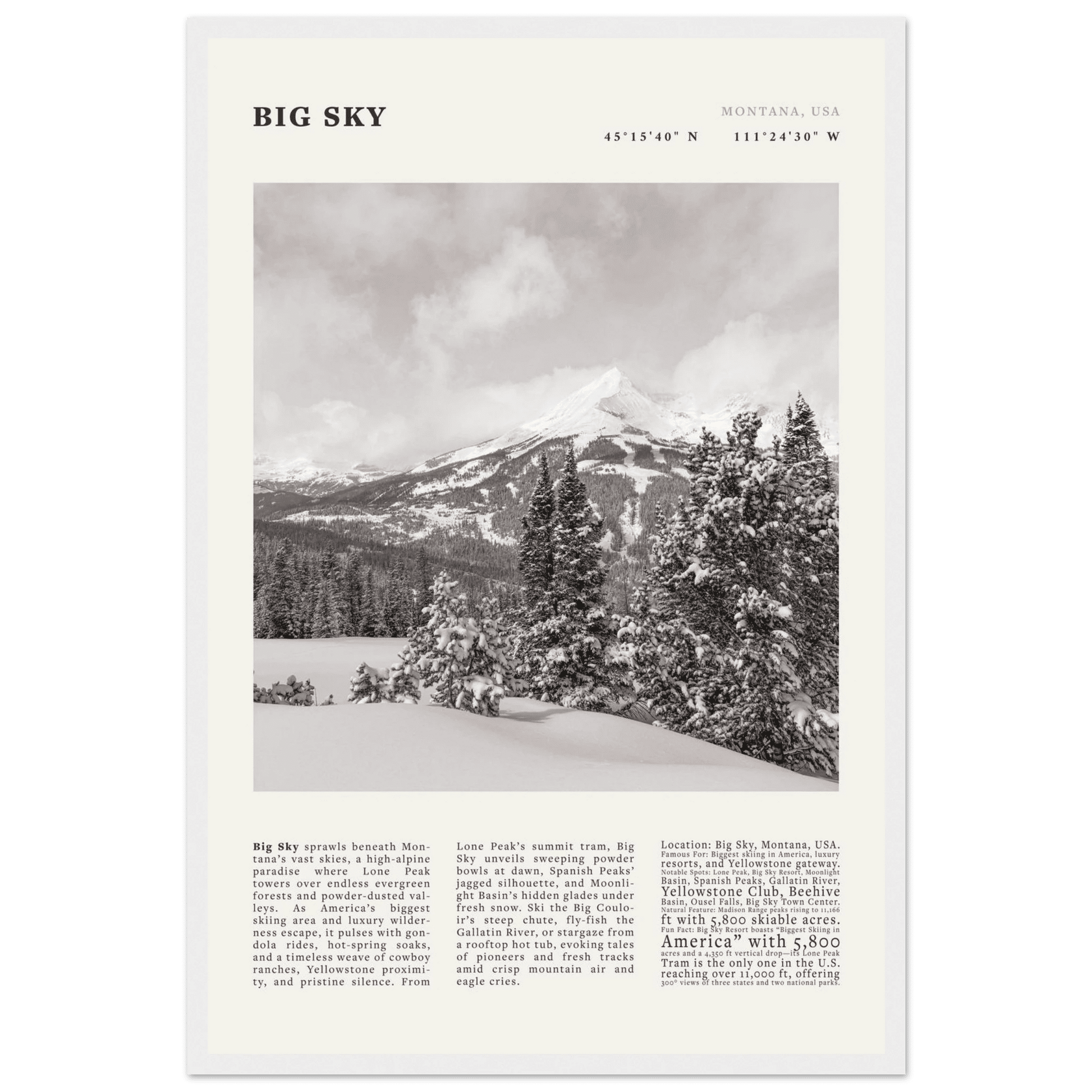 Big Sky Montana Poster Black and White – Vintage Lone Peak Ski Resort Print (Digital & Printed Options) - Evergreen Posters