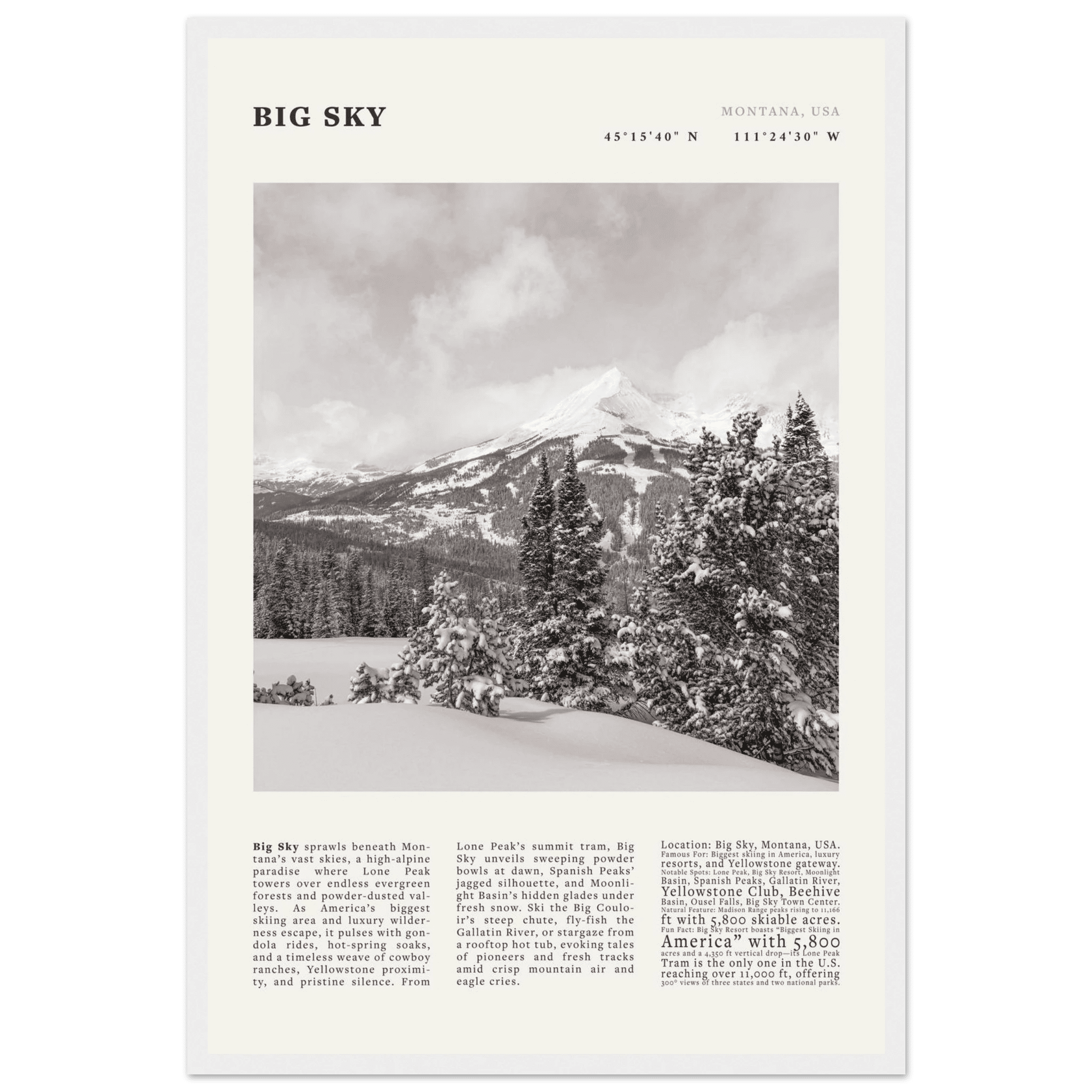 Big Sky Montana Poster Black and White – Vintage Lone Peak Ski Resort Print (Digital & Printed Options) - Evergreen Posters