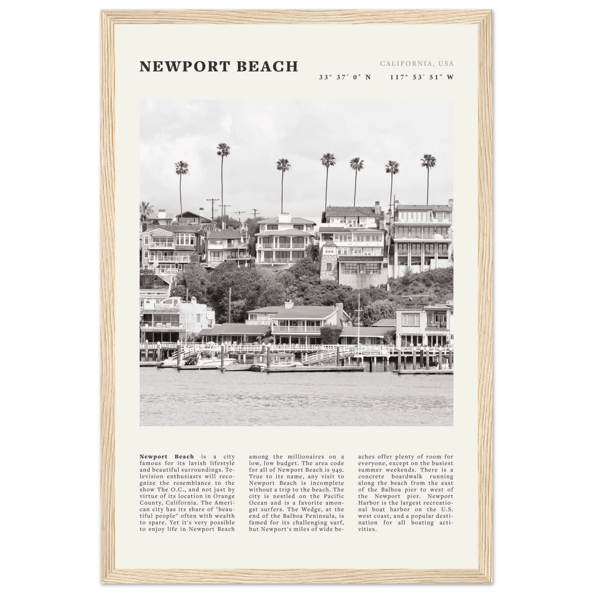 Newport Beach Poster | Black & White California Harbor Wall Art | Coastal Print - Evergreen Posters