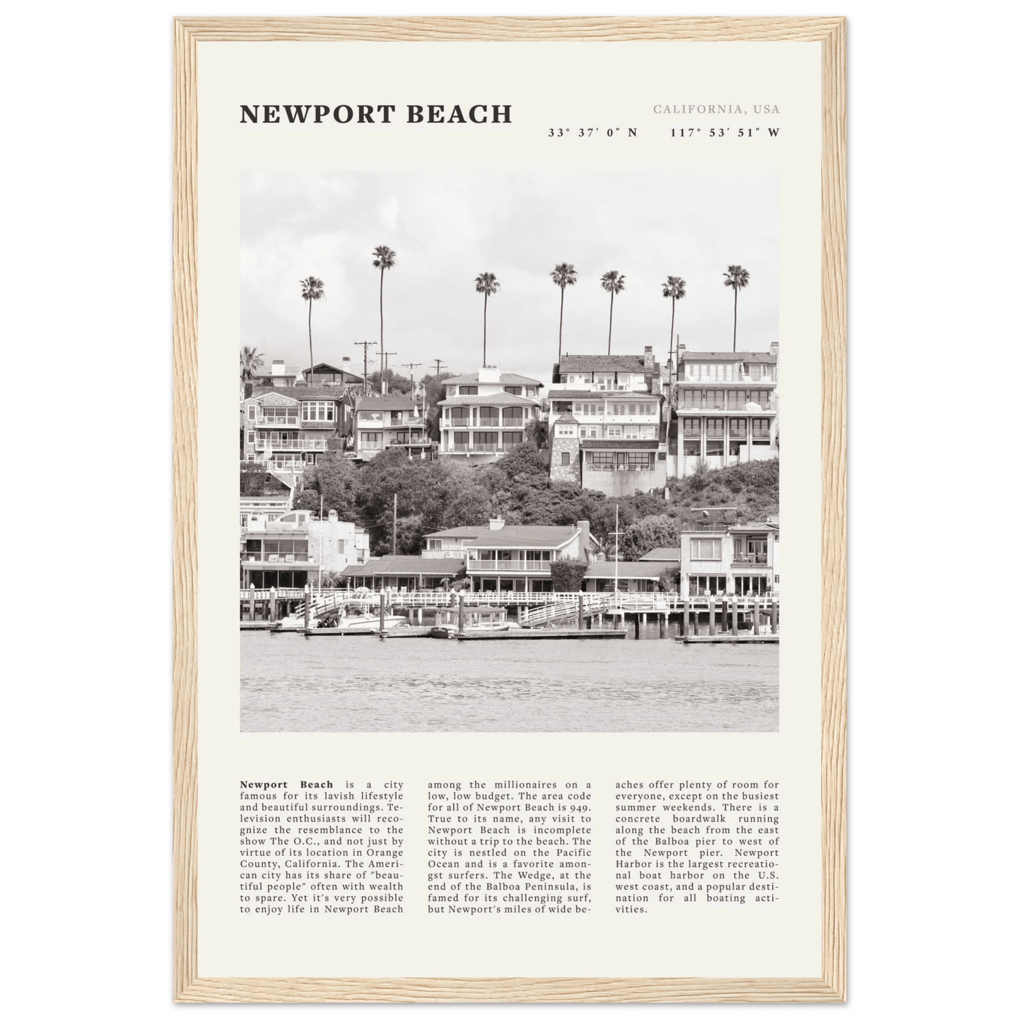 Newport Beach Poster | Black & White California Harbor Wall Art | Coastal Print - Evergreen Posters