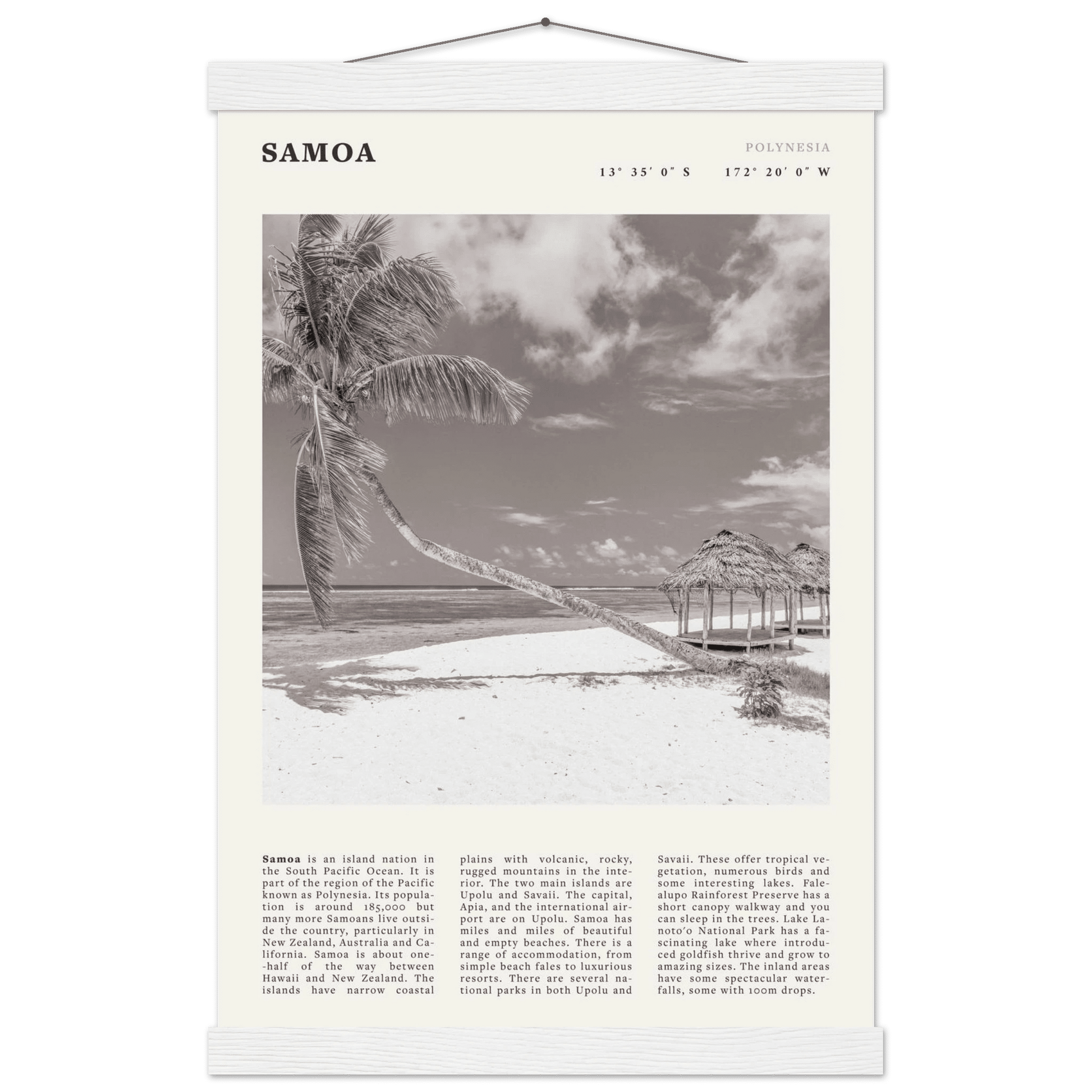 Samoa Poster | Black & White South Pacific Beach Wall Art | Polynesia Travel Print - Evergreen Posters