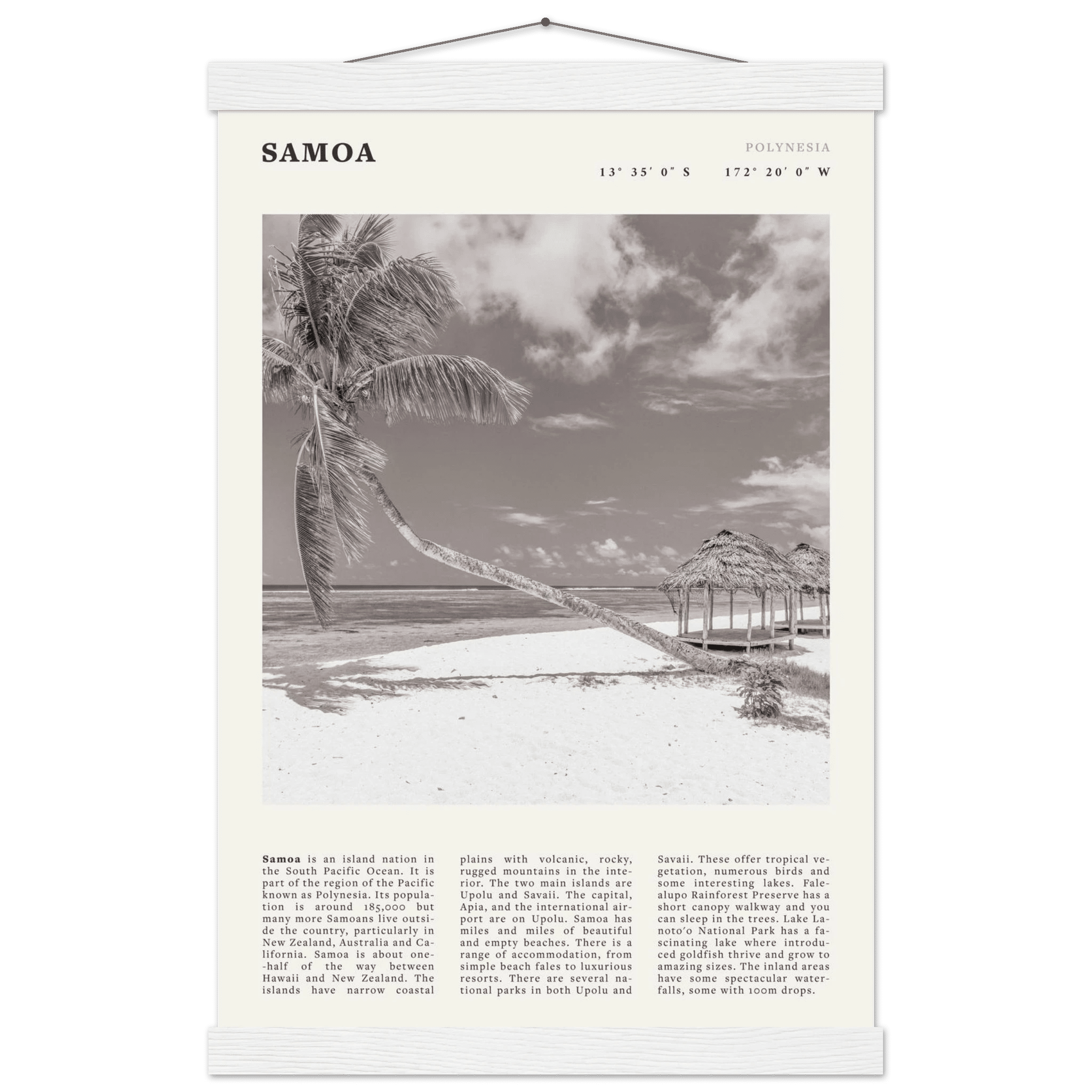 Samoa Poster | Black & White South Pacific Beach Wall Art | Polynesia Travel Print - Evergreen Posters