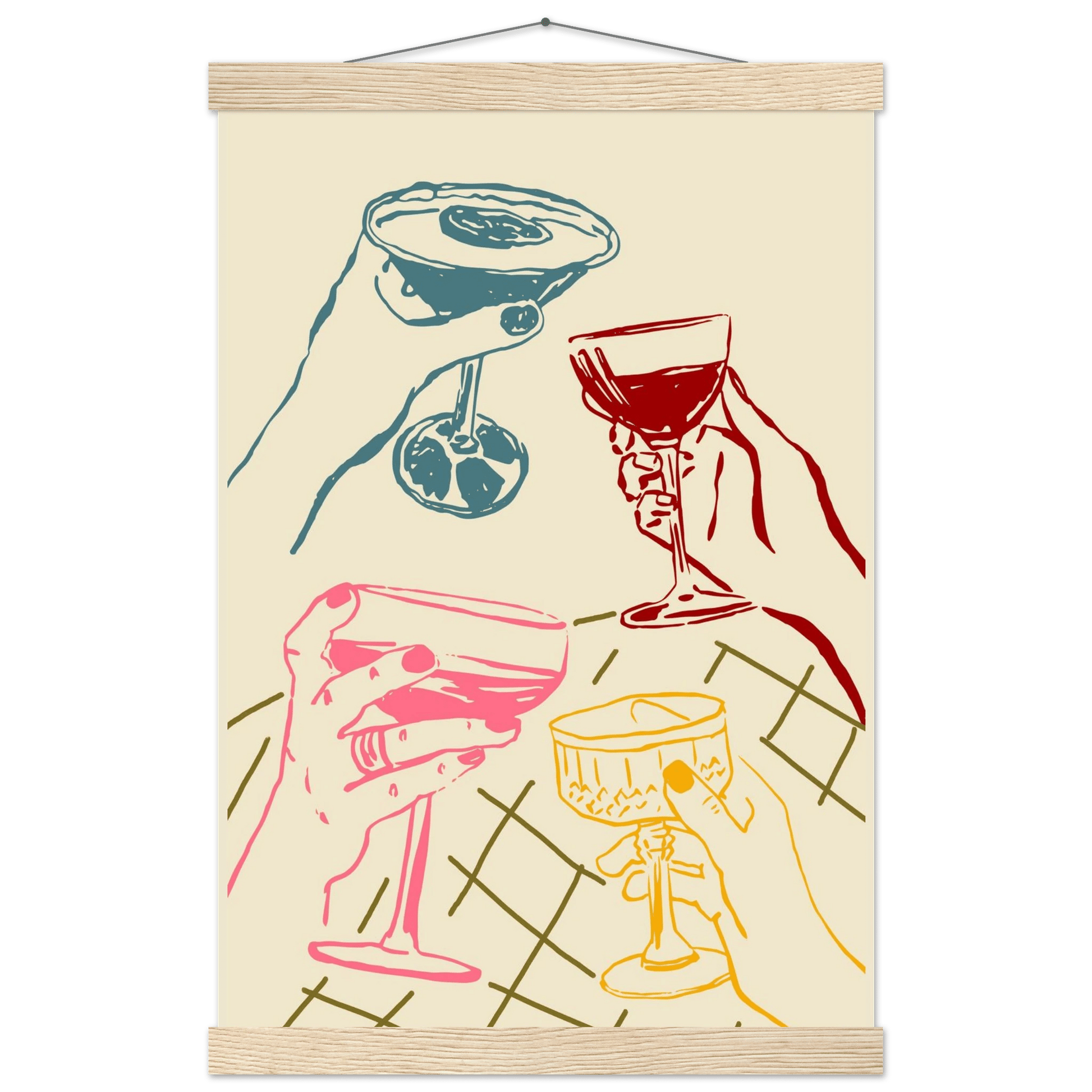 Cheers Print | Colourful Cocktail Glasses Wall Art | Kitchen Bar Poster - Evergreen Posters