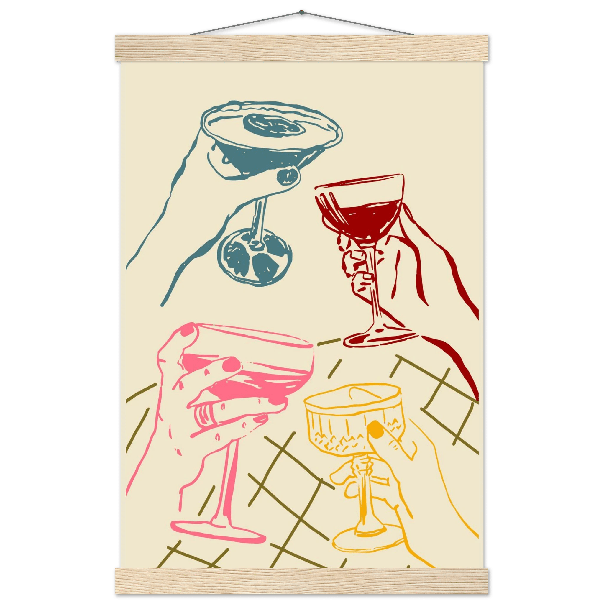 Cheers Print | Colourful Cocktail Glasses Wall Art | Kitchen Bar Poster - Evergreen Posters
