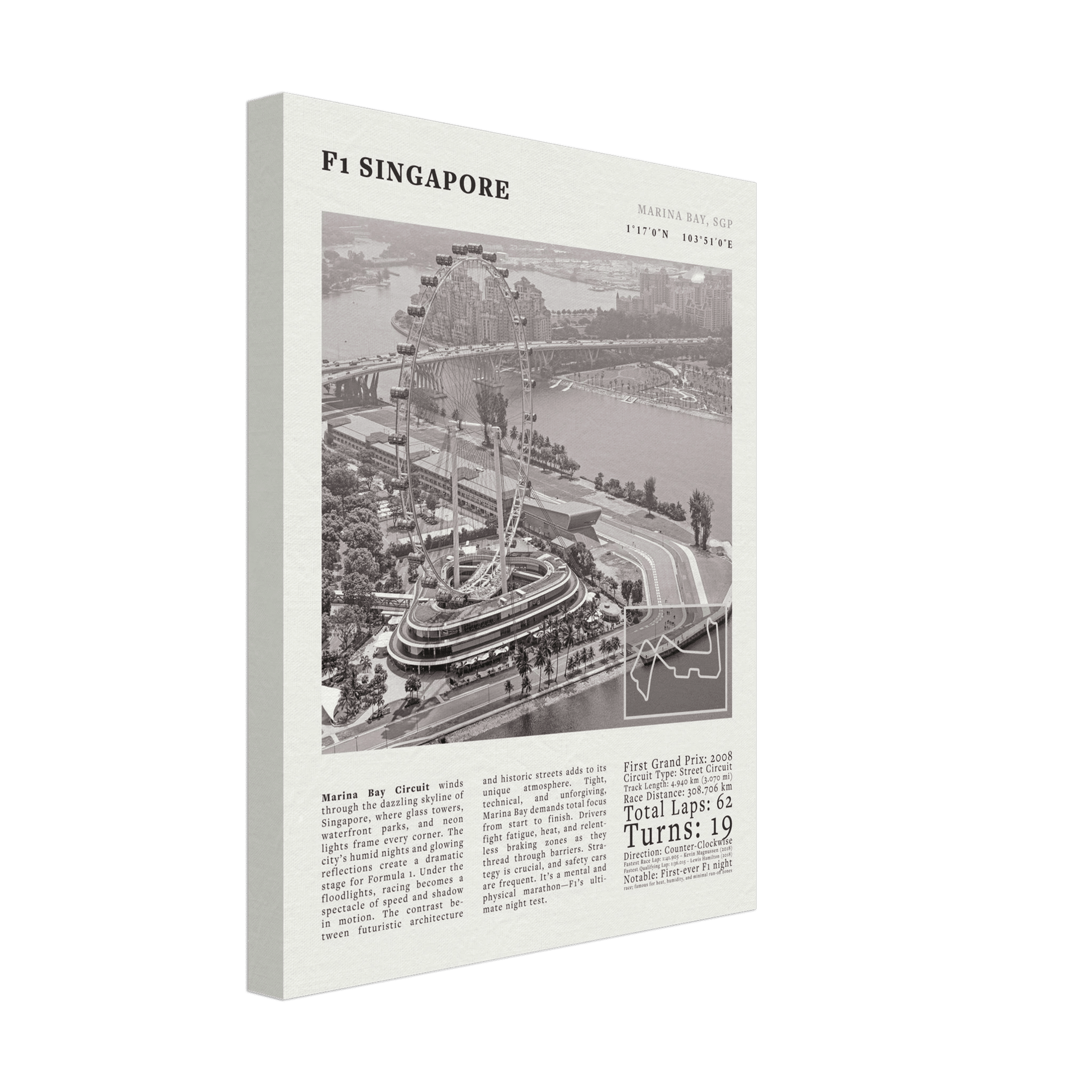 F1 Singapore Poster Black and White – Vintage Marina Bay Night Race Print (Digital & Printed Options) - Evergreen Posters