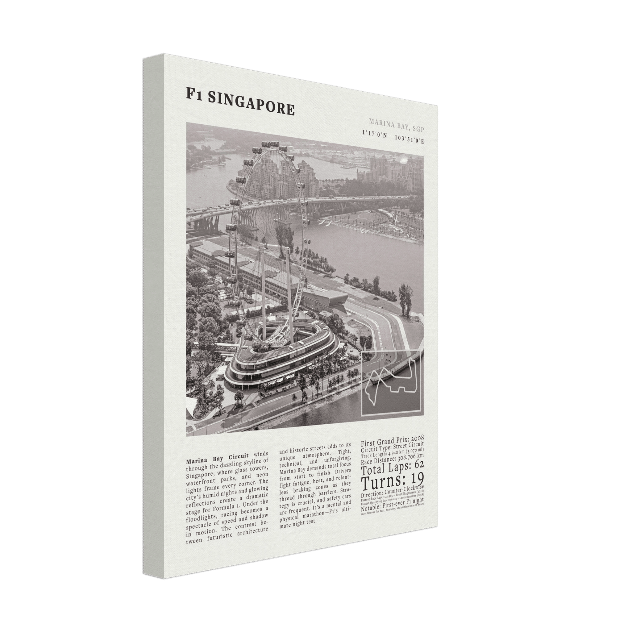 F1 Singapore Poster Black and White – Vintage Marina Bay Night Race Print (Digital & Printed Options) - Evergreen Posters