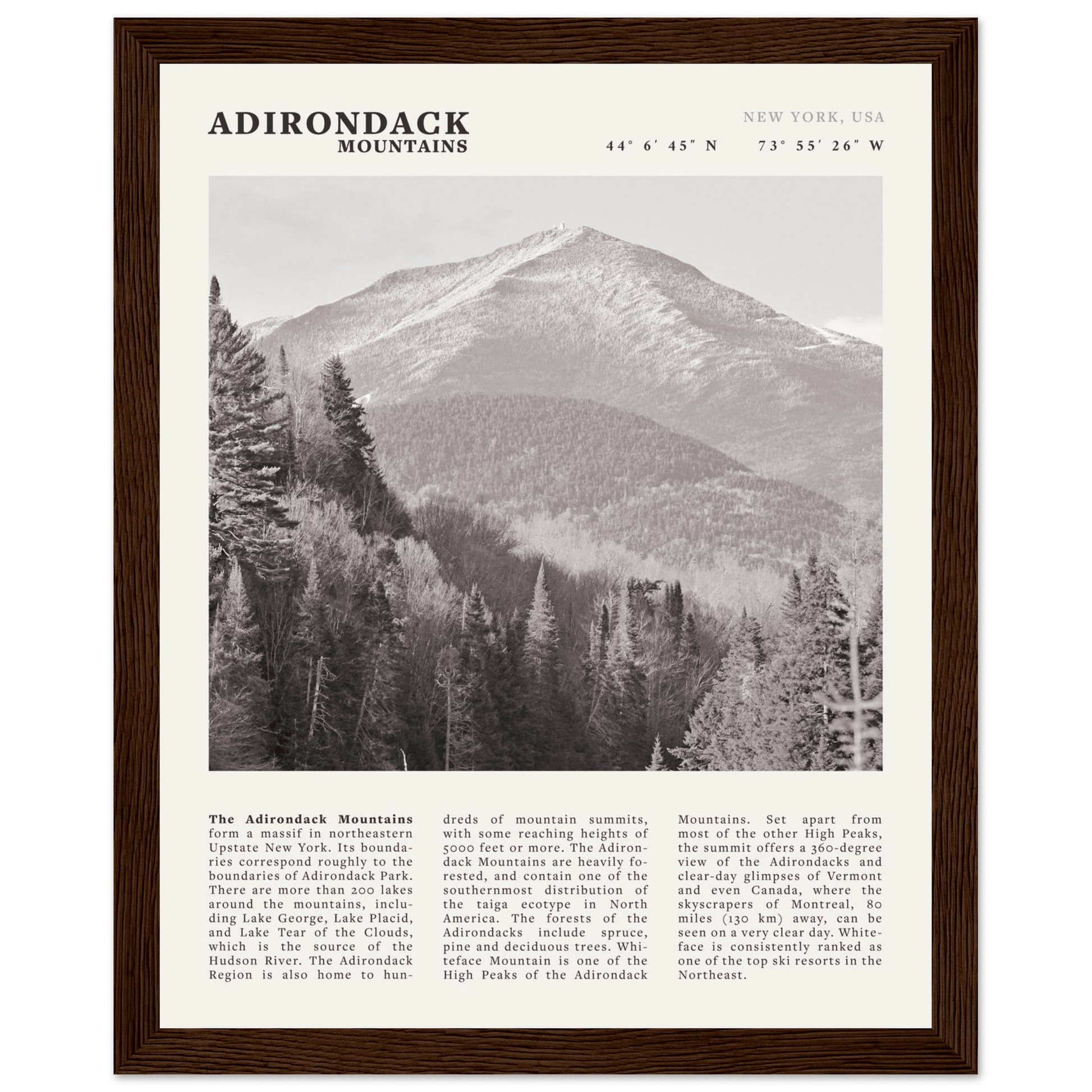Adirondack Mountains Poster | Black & White New York Nature Wall Art | Hiking Print - Evergreen Posters