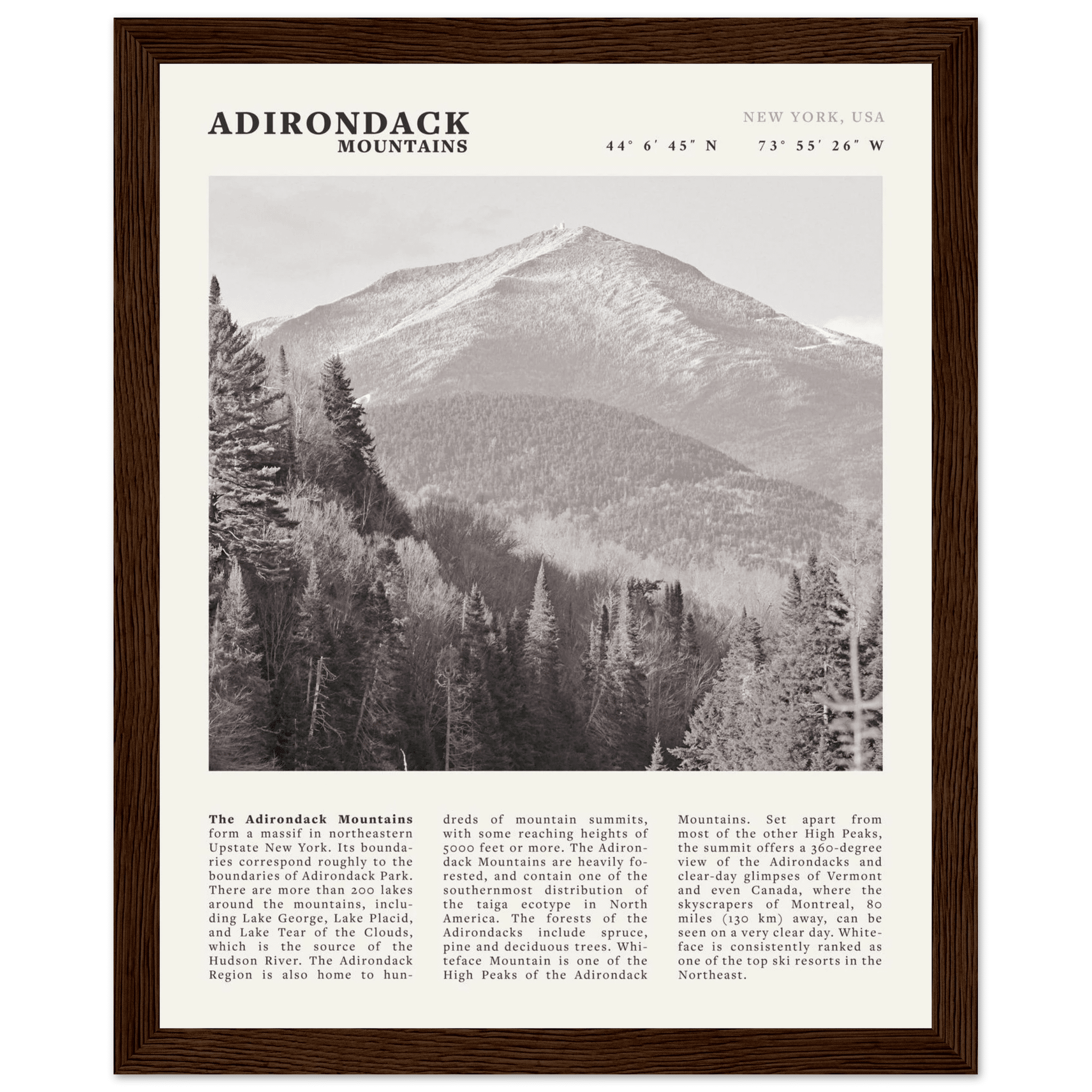 Adirondack Mountains Poster | Black & White New York Nature Wall Art | Hiking Print - Evergreen Posters
