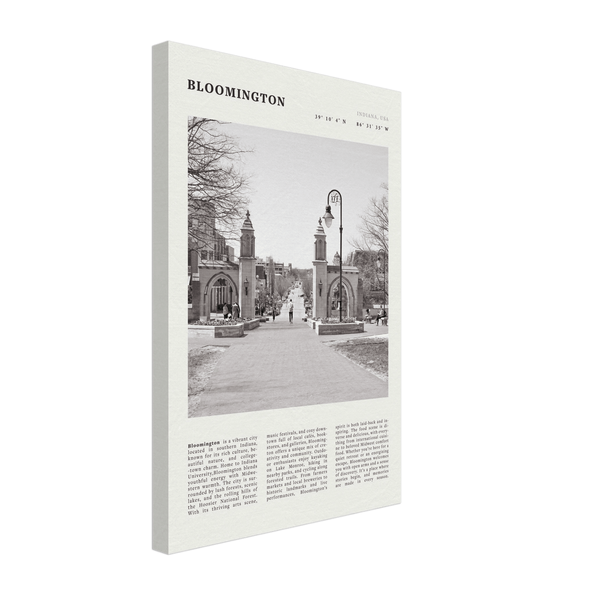 Bloomington Indiana Black and White Vintage Poster - Evergreen Posters