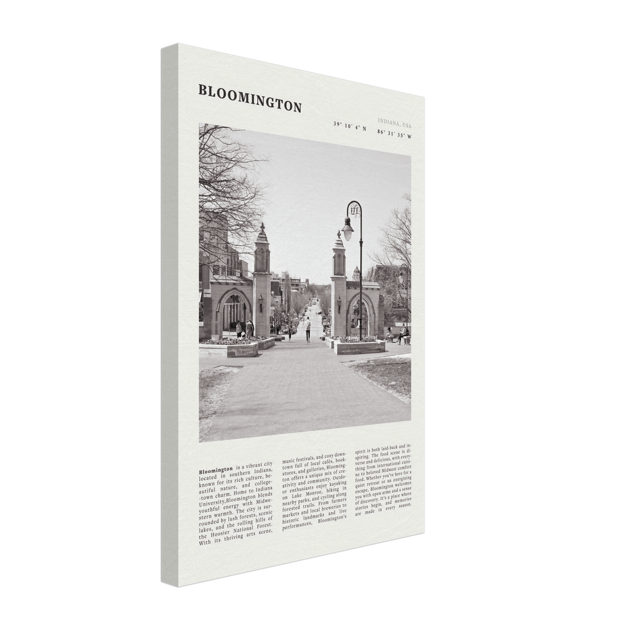Bloomington Indiana Black and White Vintage Poster - Evergreen Posters
