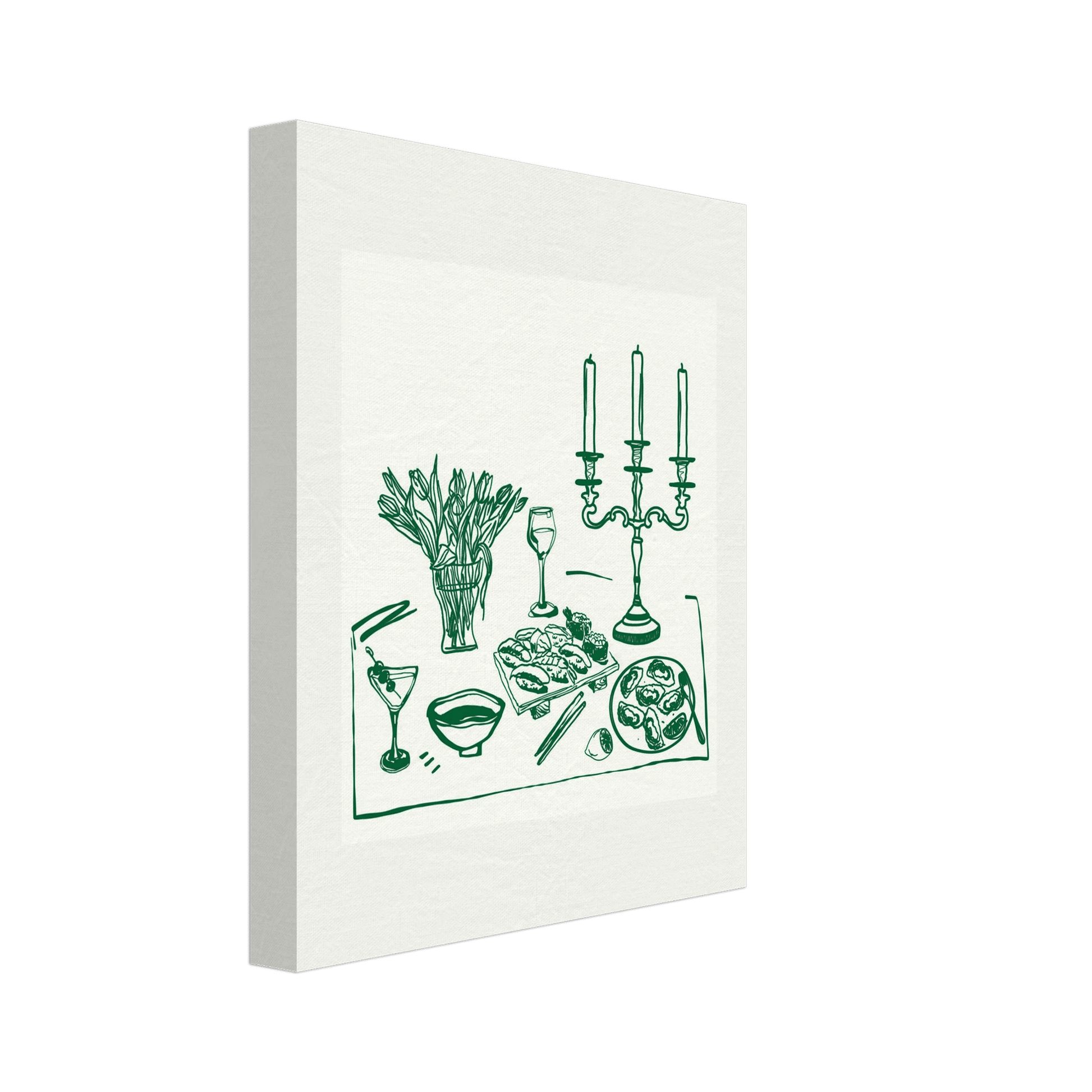 Fine Dining Table Print | Green Line Art Kitchen Wall Art | Elegant Dining Room Poster - Evergreen Posters
