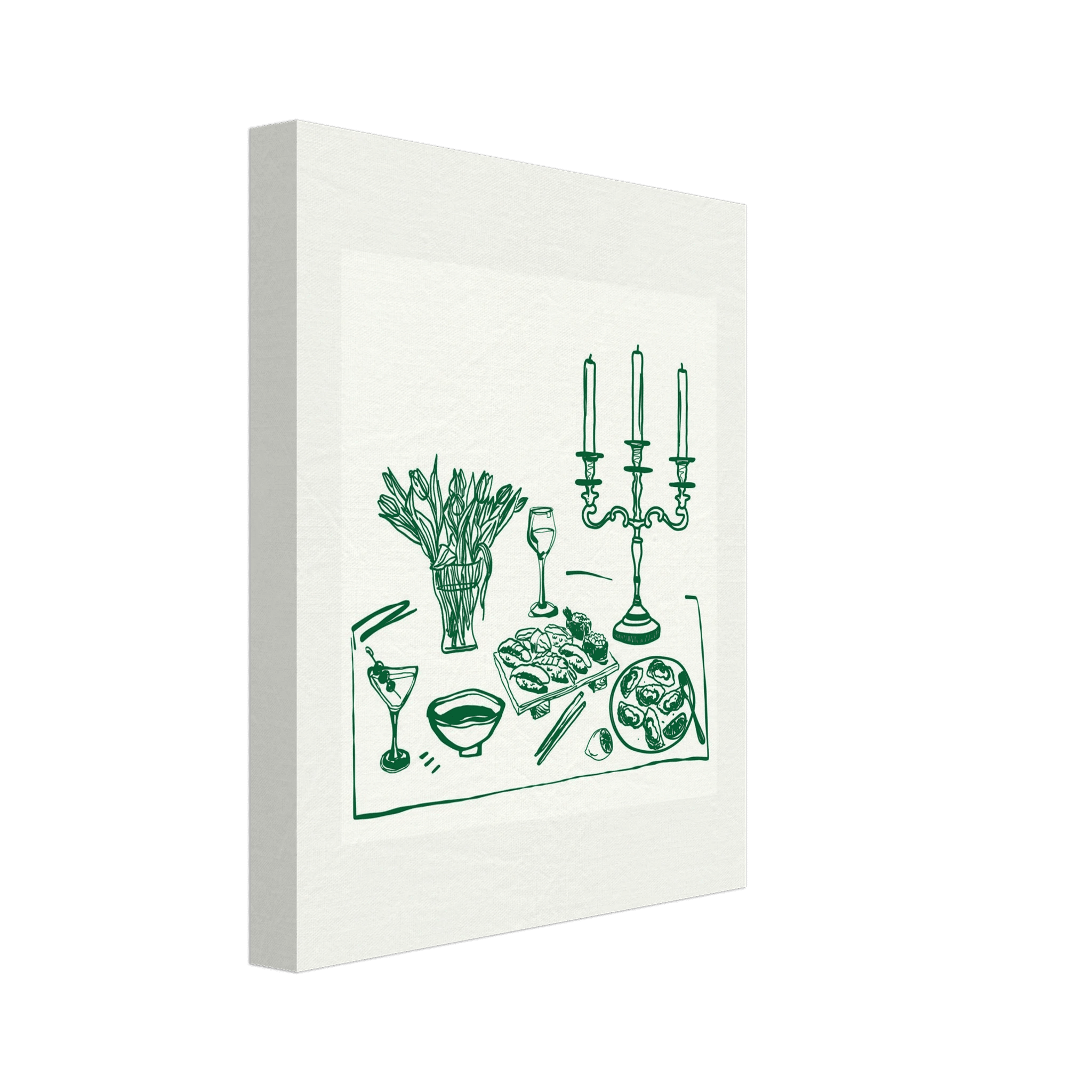 Fine Dining Table Print | Green Line Art Kitchen Wall Art | Elegant Dining Room Poster - Evergreen Posters