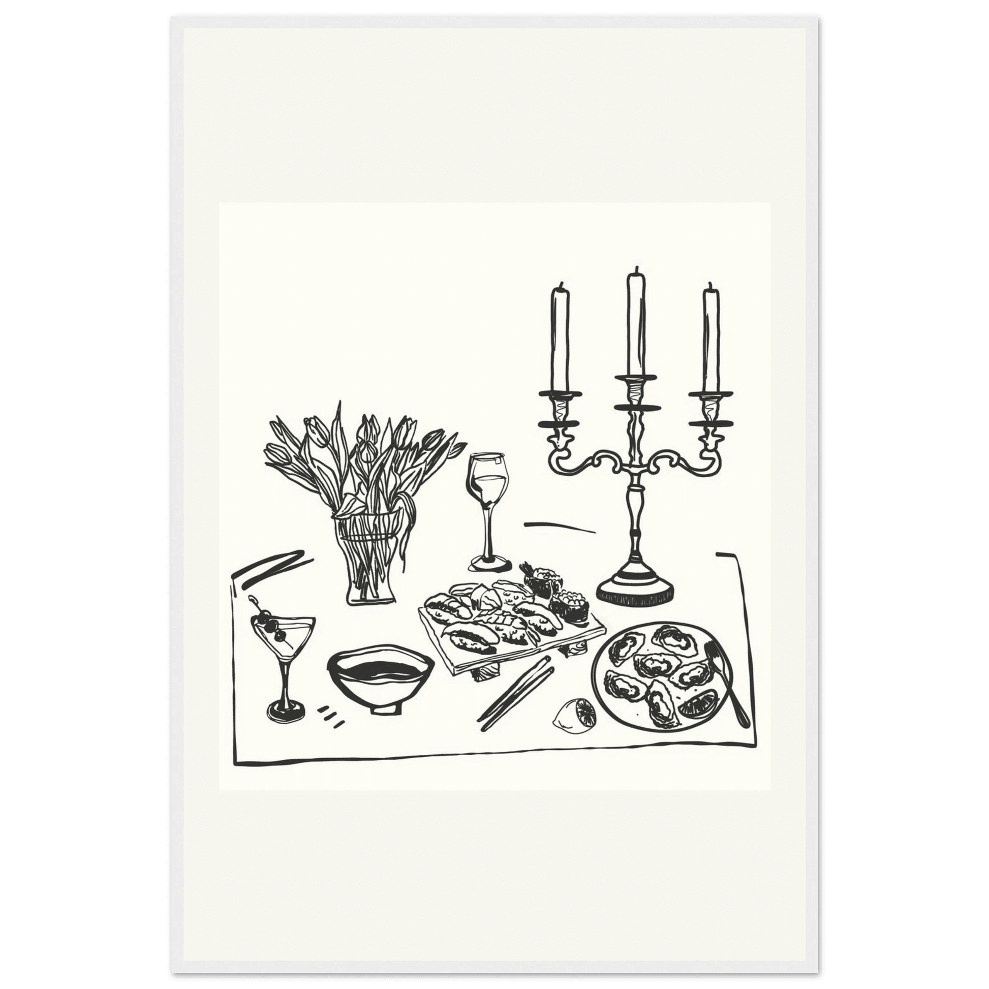 Fine Dining Table Print | Black Line Art Kitchen Wall Art | Elegant Dining Room Poster - Evergreen Posters