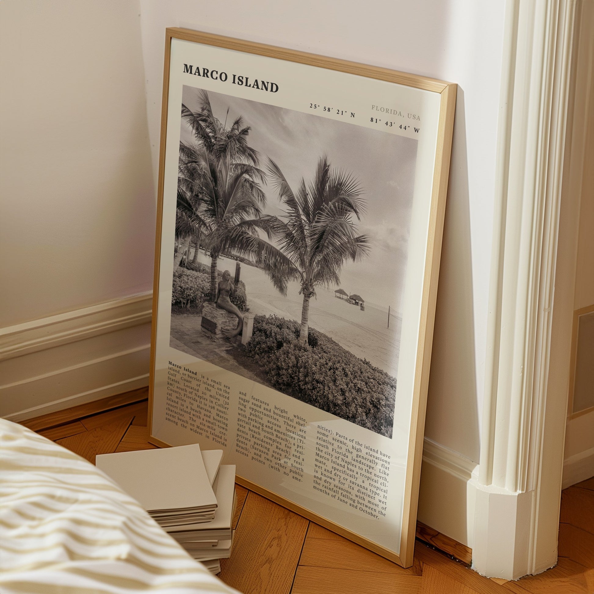 Marco Island Poster | Black & White Florida Beach Wall Art | Coastal Travel Print - Evergreen Posters