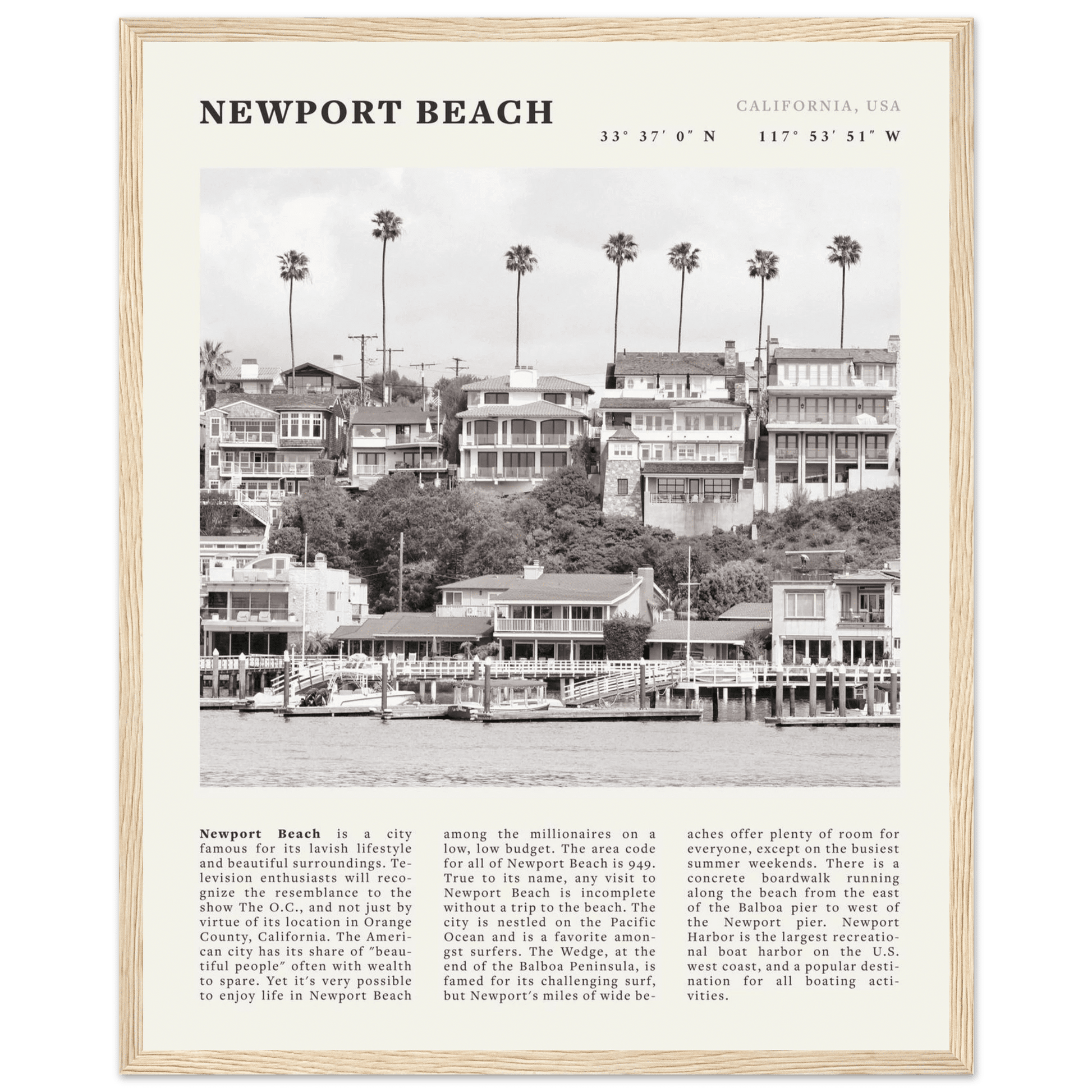 Newport Beach Poster | Black & White California Harbor Wall Art | Coastal Print - Evergreen Posters