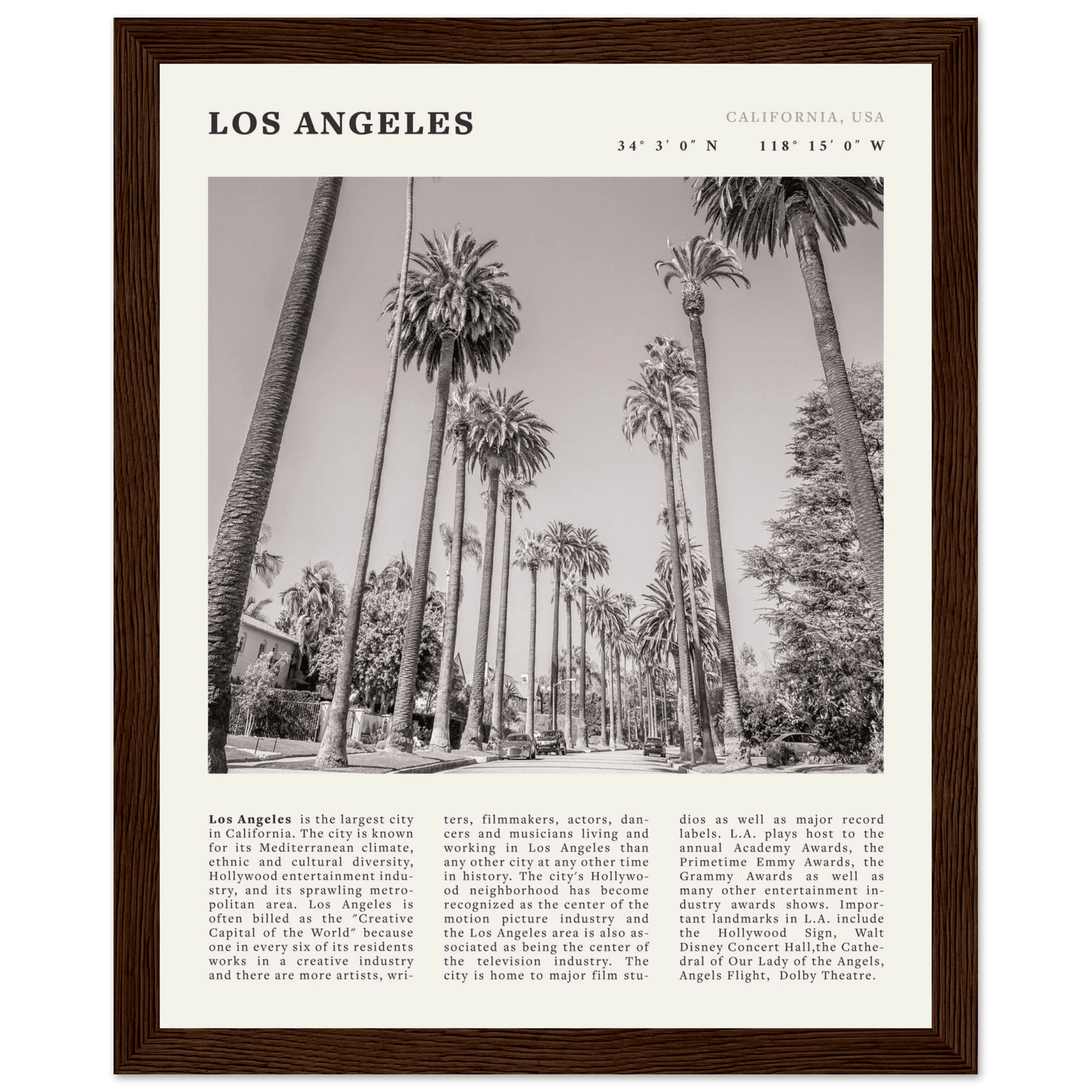 Los Angeles Poster | Black & White Palm Trees Wall Art | California Travel Print - Evergreen Posters