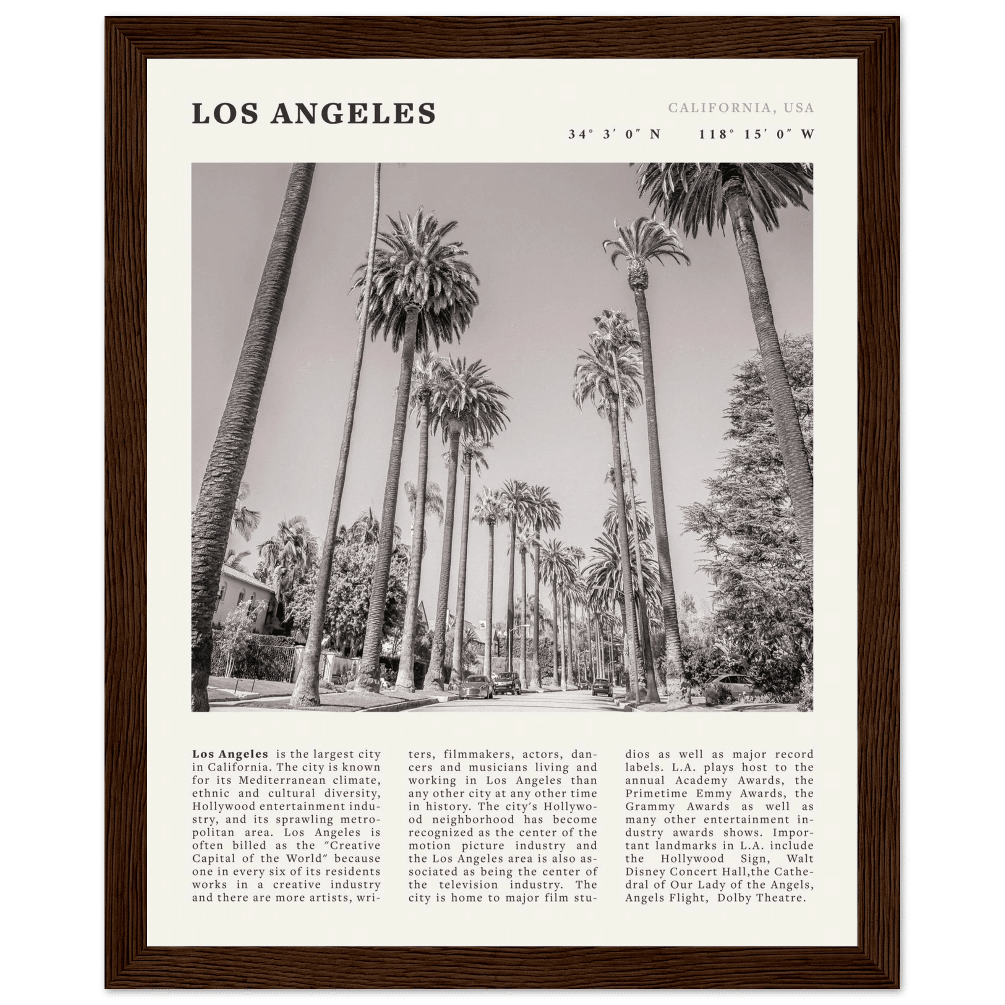 Los Angeles Poster | Black & White Palm Trees Wall Art | California Travel Print - Evergreen Posters