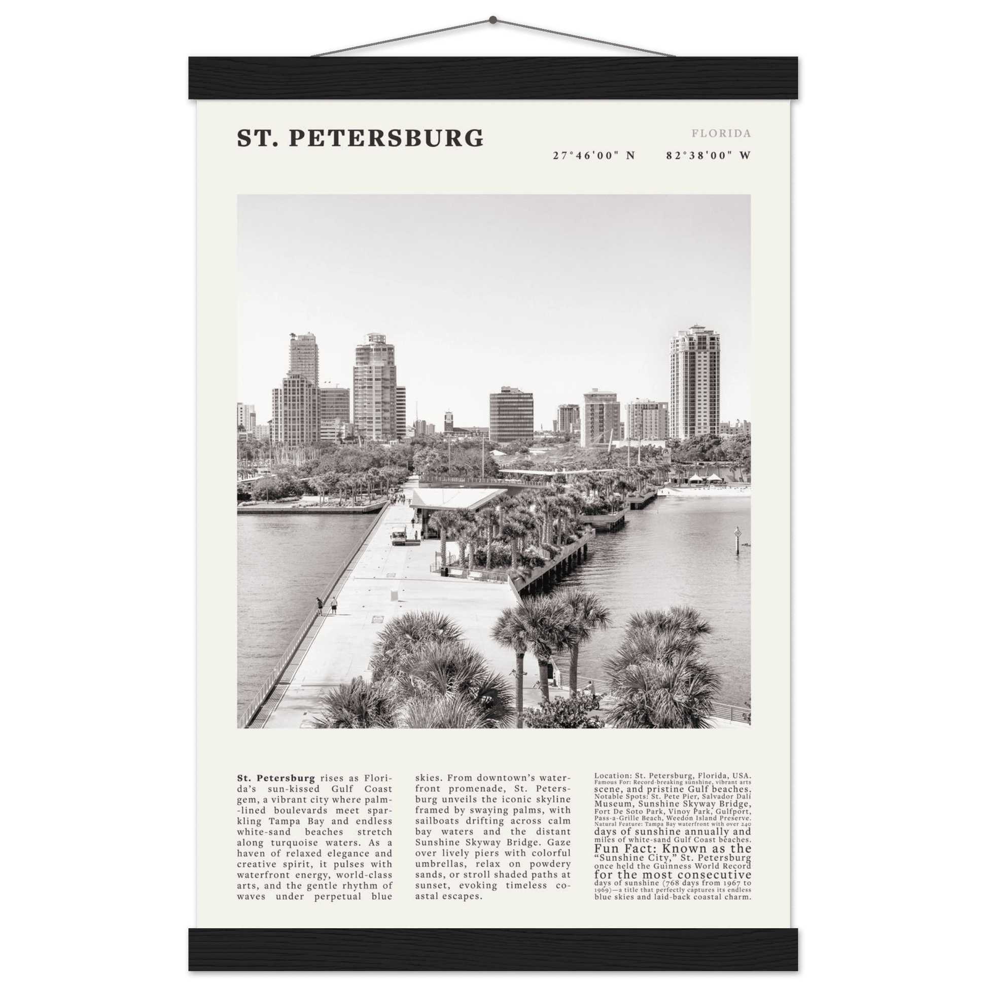 St. Petersburg Florida Poster Black and White – Vintage St Pete Skyline Print (Digital & Printed Options) - Evergreen Posters