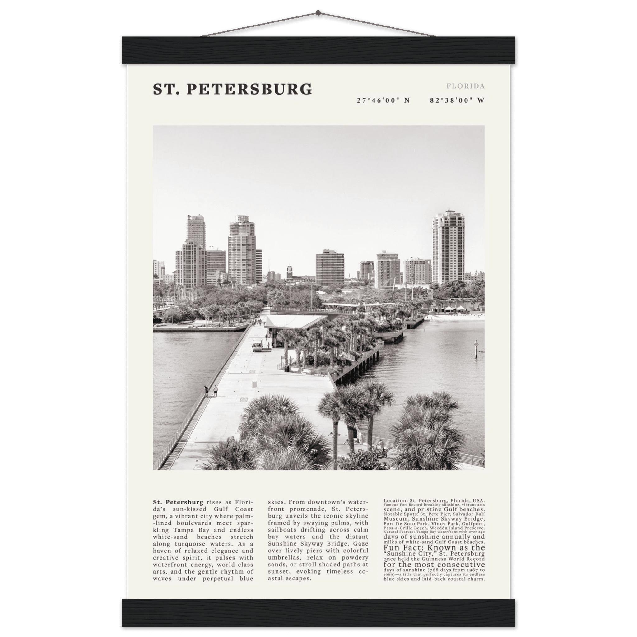St. Petersburg Florida Poster Black and White – Vintage St Pete Skyline Print (Digital & Printed Options) - Evergreen Posters