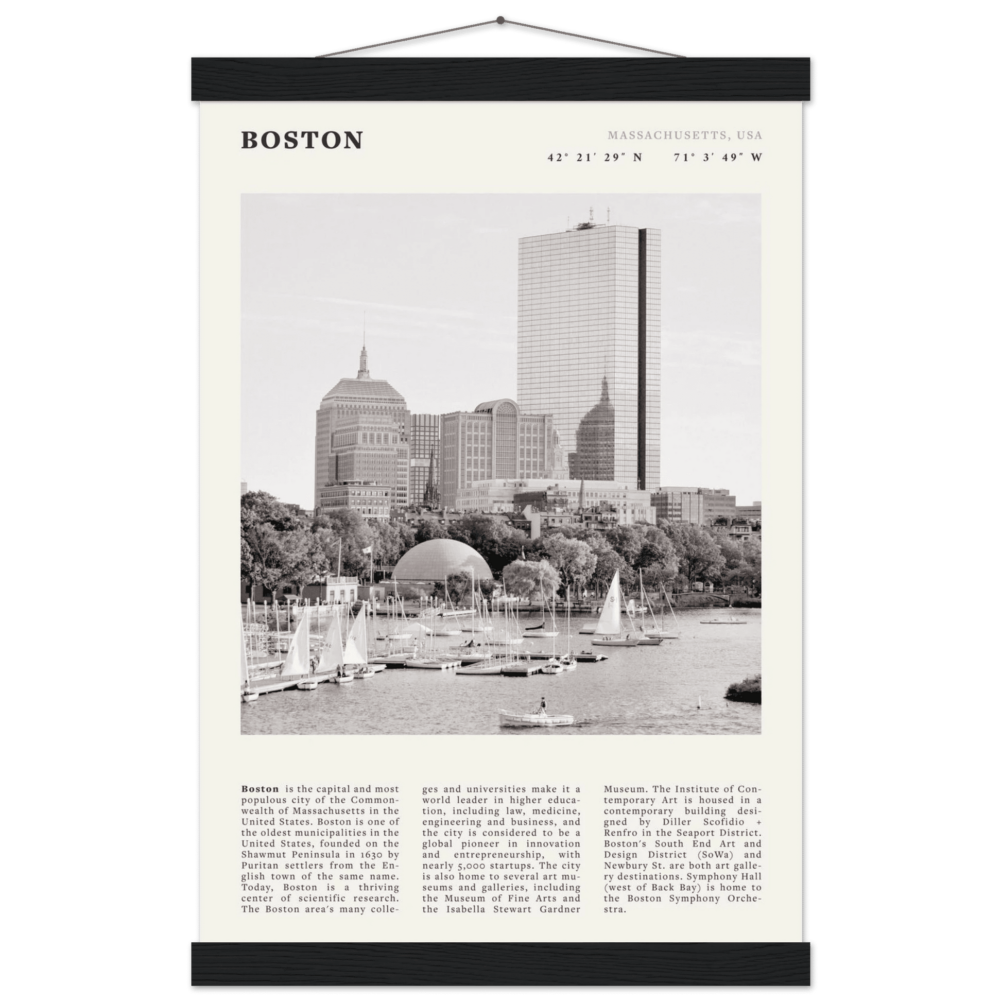 Boston Poster | Black & White Charles River Skyline Wall Art | Massachusetts Print - Evergreen Posters