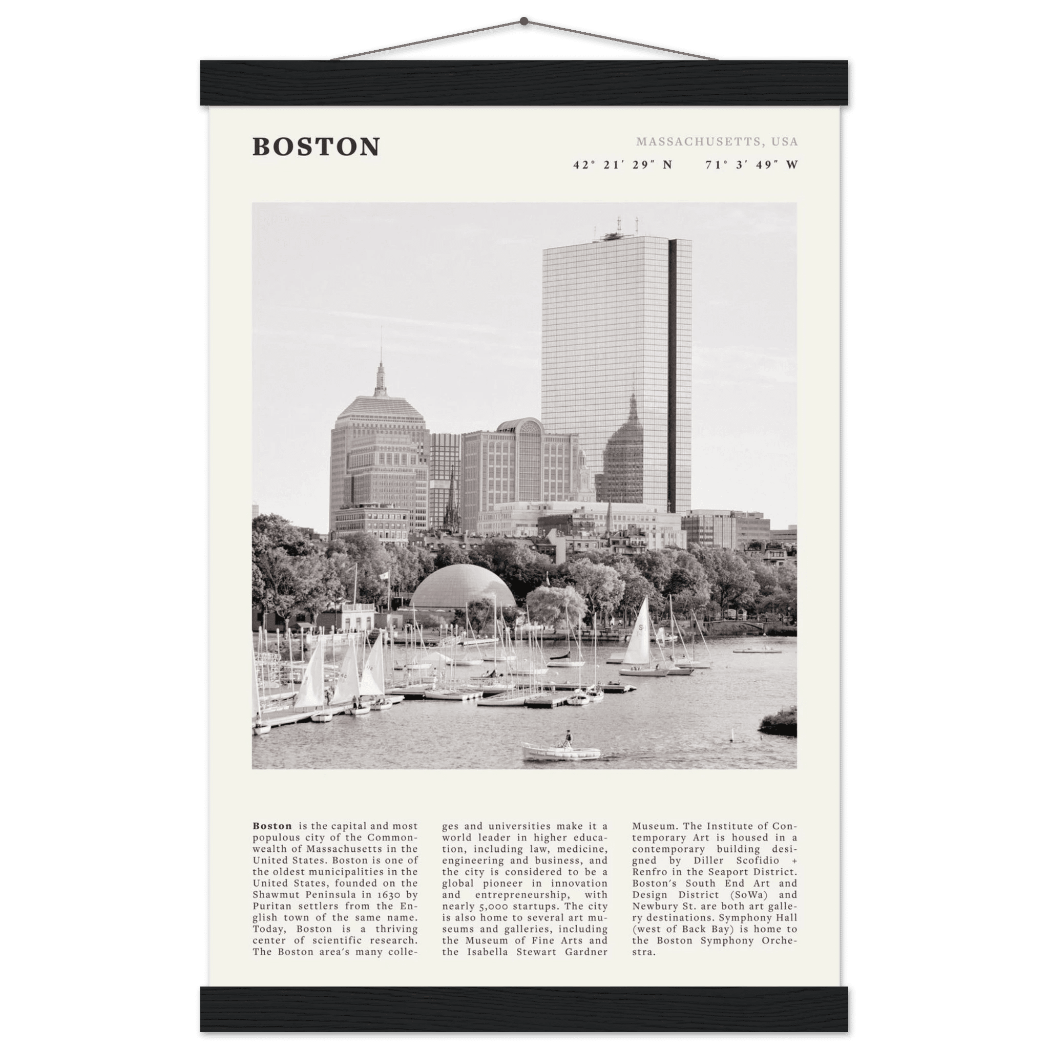 Boston Poster | Black & White Charles River Skyline Wall Art | Massachusetts Print - Evergreen Posters