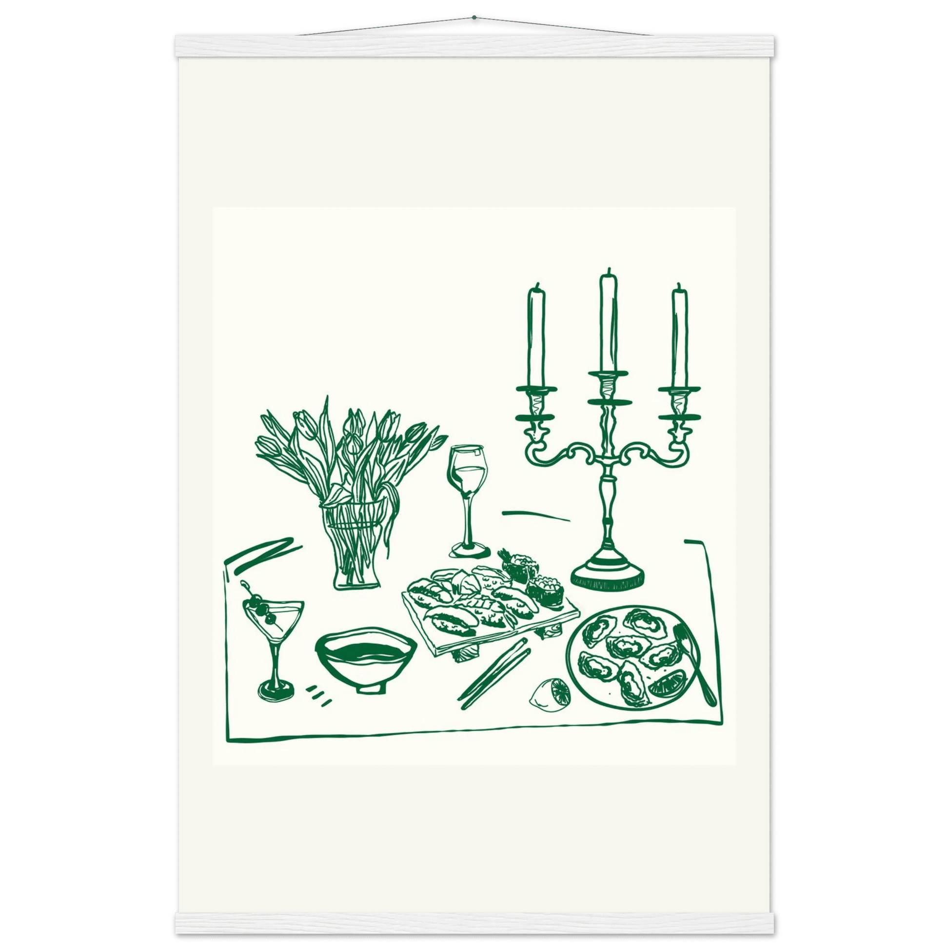 Fine Dining Table Print | Green Line Art Kitchen Wall Art | Elegant Dining Room Poster - Evergreen Posters