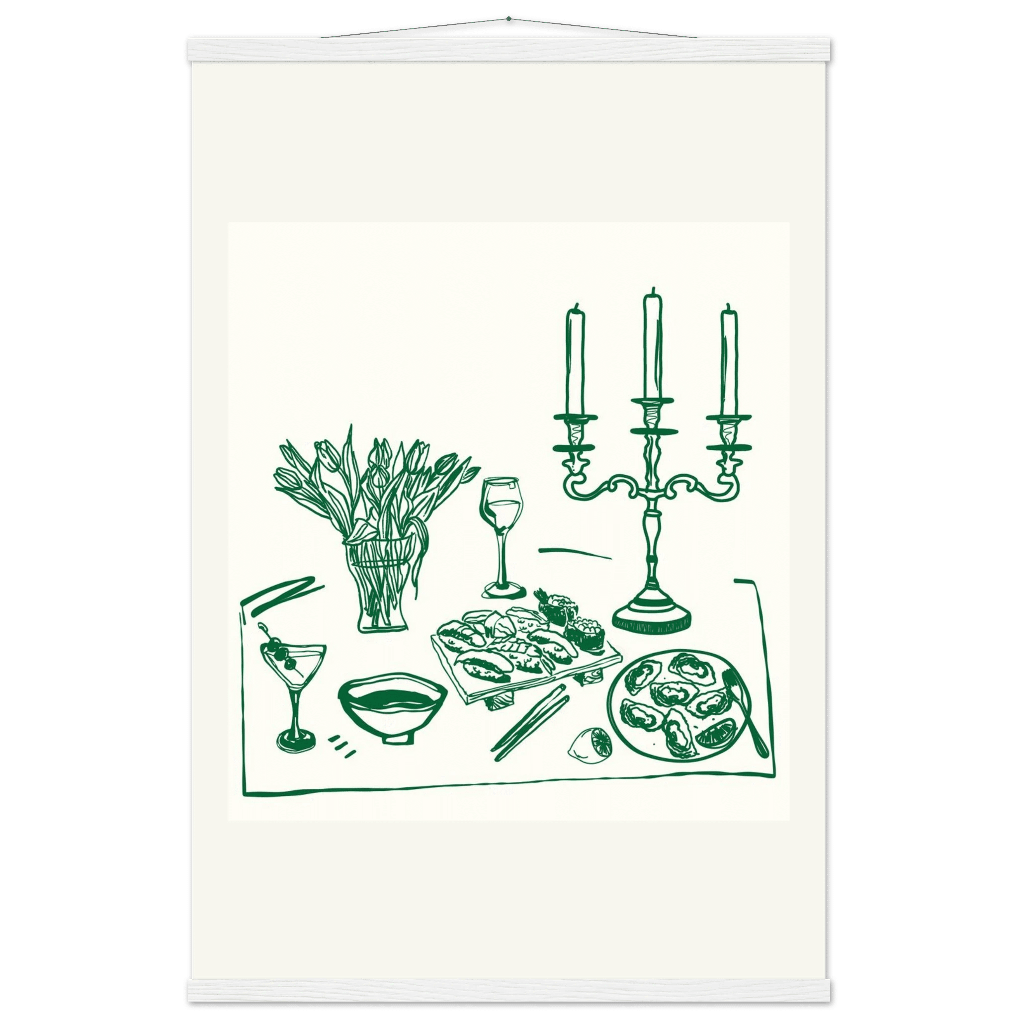 Fine Dining Table Print | Green Line Art Kitchen Wall Art | Elegant Dining Room Poster - Evergreen Posters