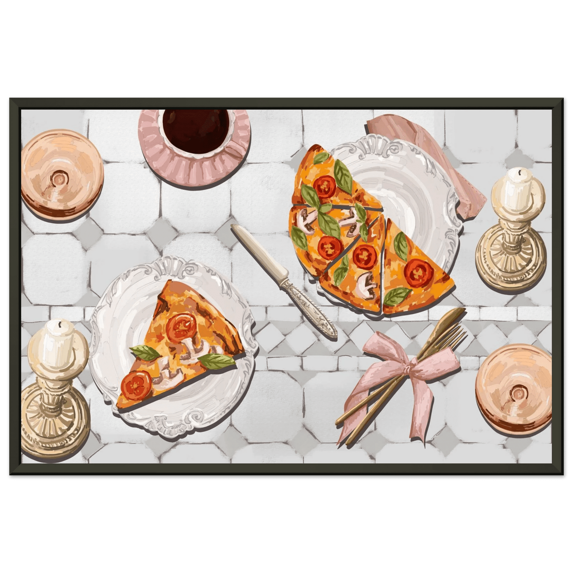 Pizza & Tea Kitchen Poster | Horizontal Food Wall Art | Italian Dining Room Print - Evergreen Posters