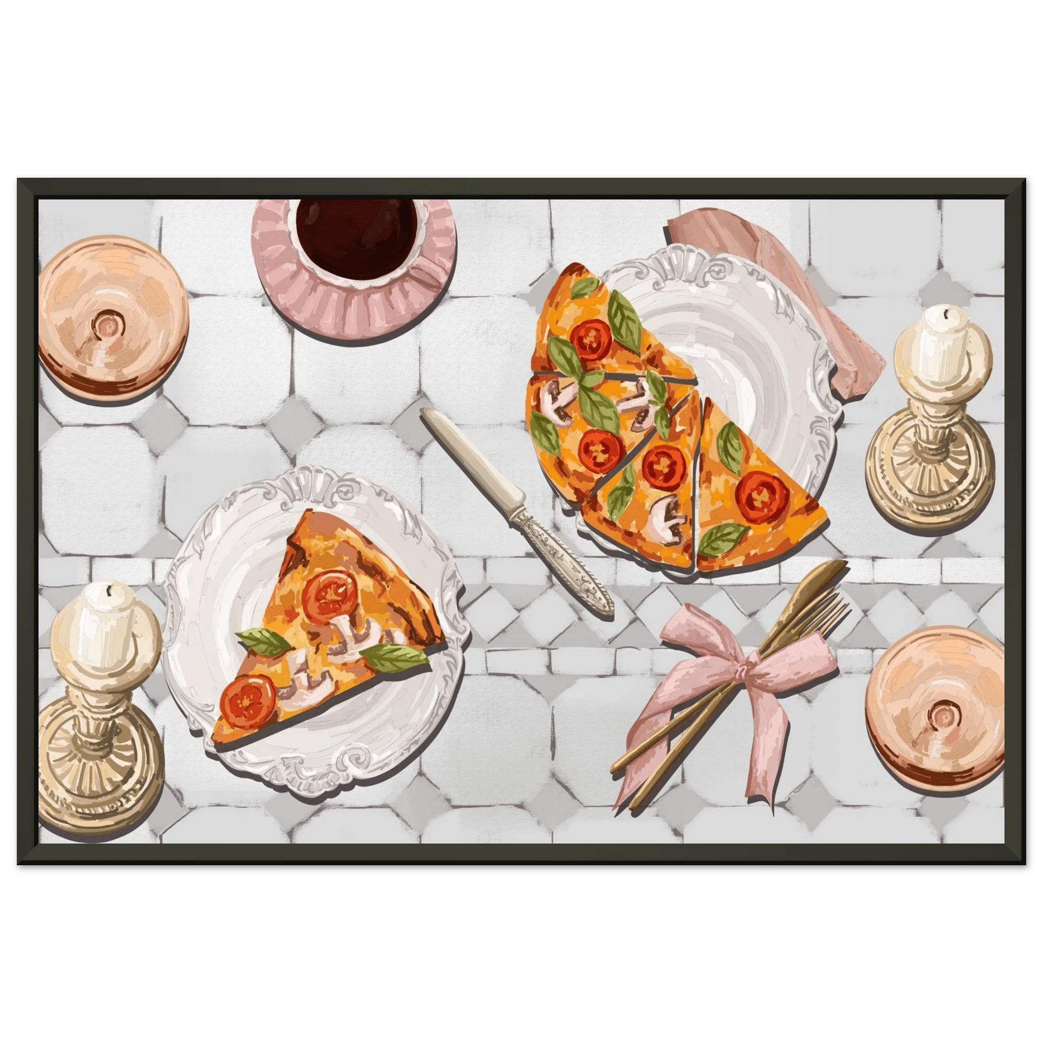 Pizza & Tea Kitchen Poster | Horizontal Food Wall Art | Italian Dining Room Print - Evergreen Posters