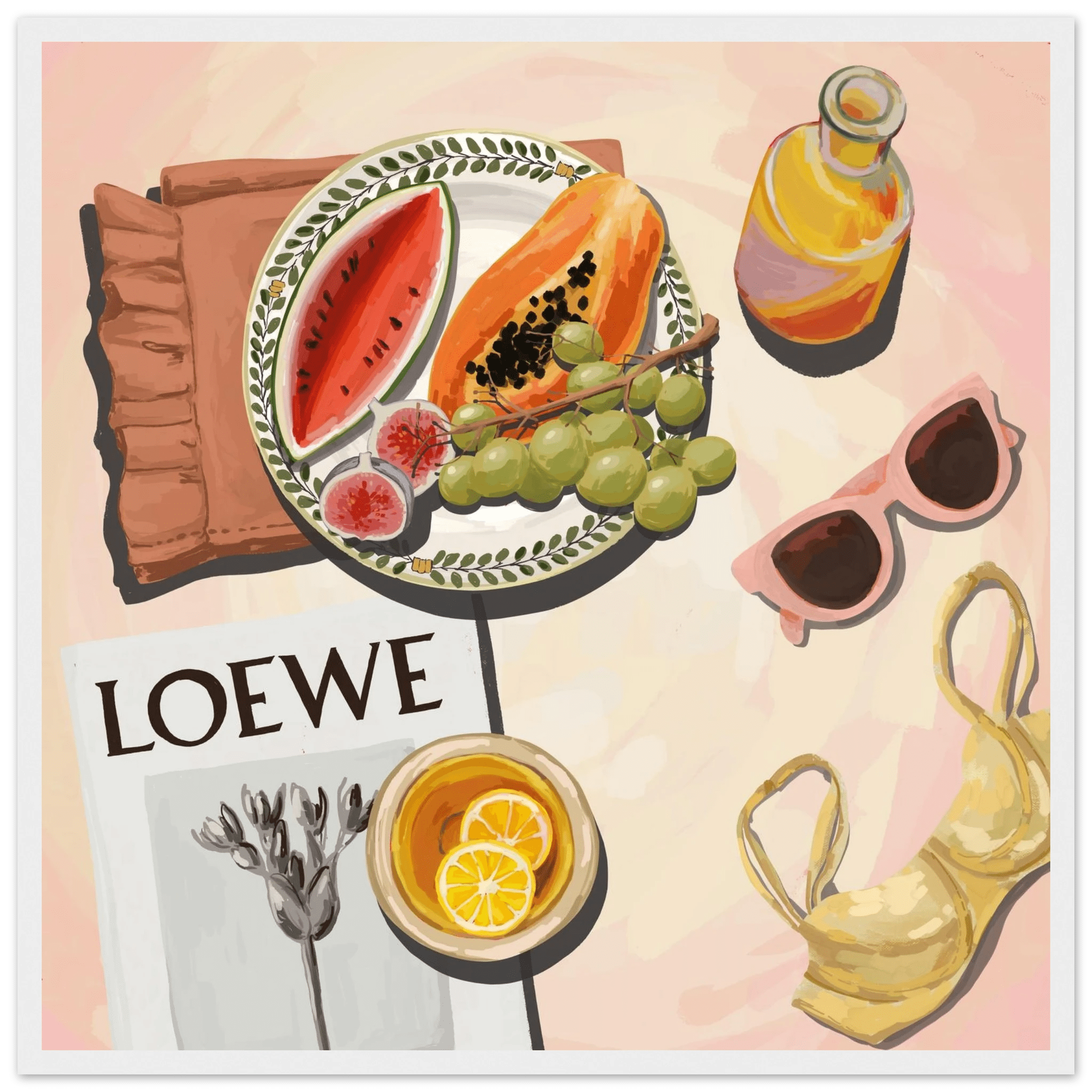 Loewe Summer Fruits Poster | Dopamine Decor Food Wall Art | Pastel Square Kitchen Print - Evergreen Posters - 5