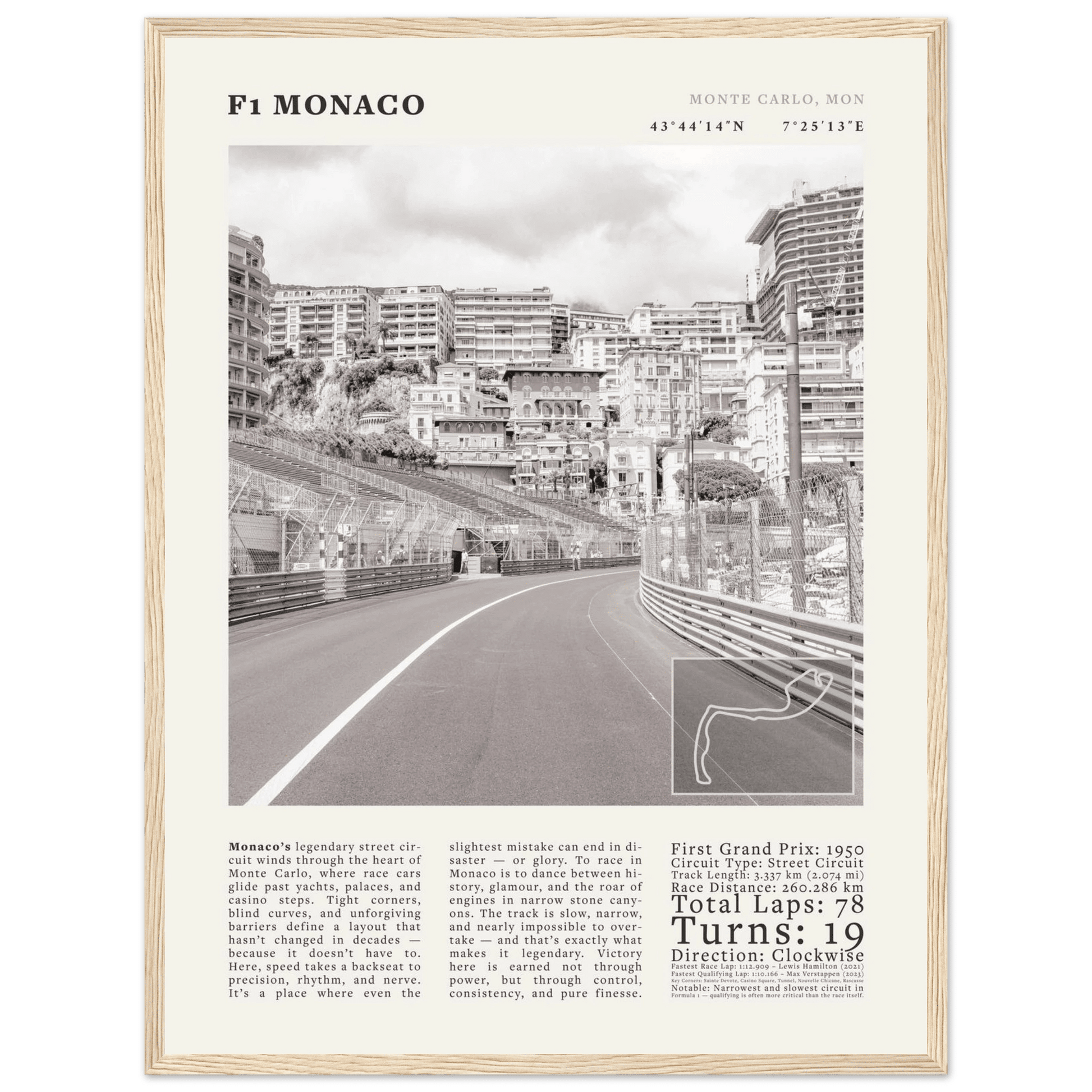 F1 Monaco Poster Black and White – Vintage Monte Carlo Street Circuit Print (Digital & Printed Options) - Evergreen Posters