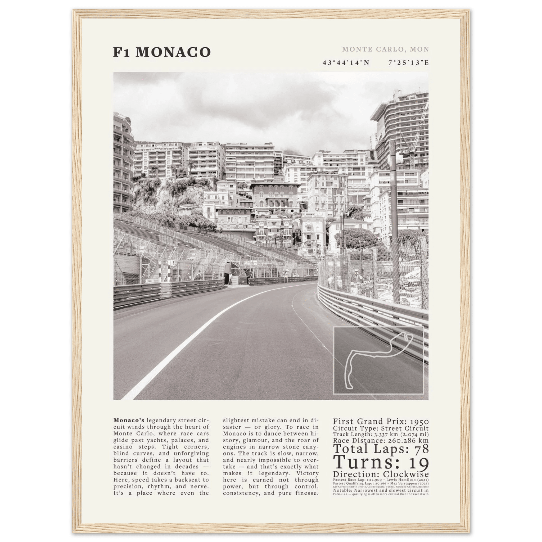 F1 Monaco Poster Black and White – Vintage Monte Carlo Street Circuit Print (Digital & Printed Options) - Evergreen Posters