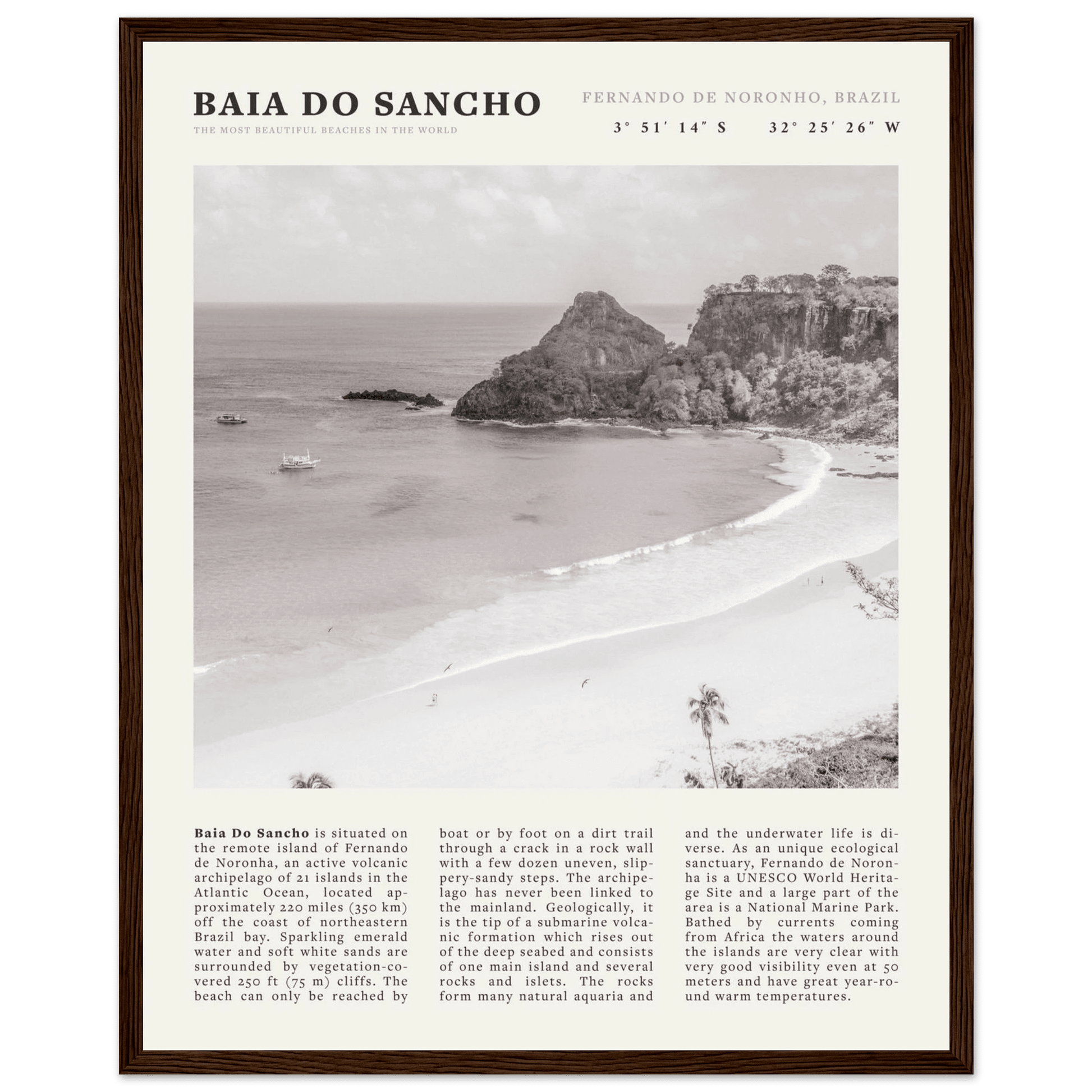 Baia Do Sancho Poster | Black & White Brazil Beach Wall Art | Fernando de Noronha - Evergreen Posters