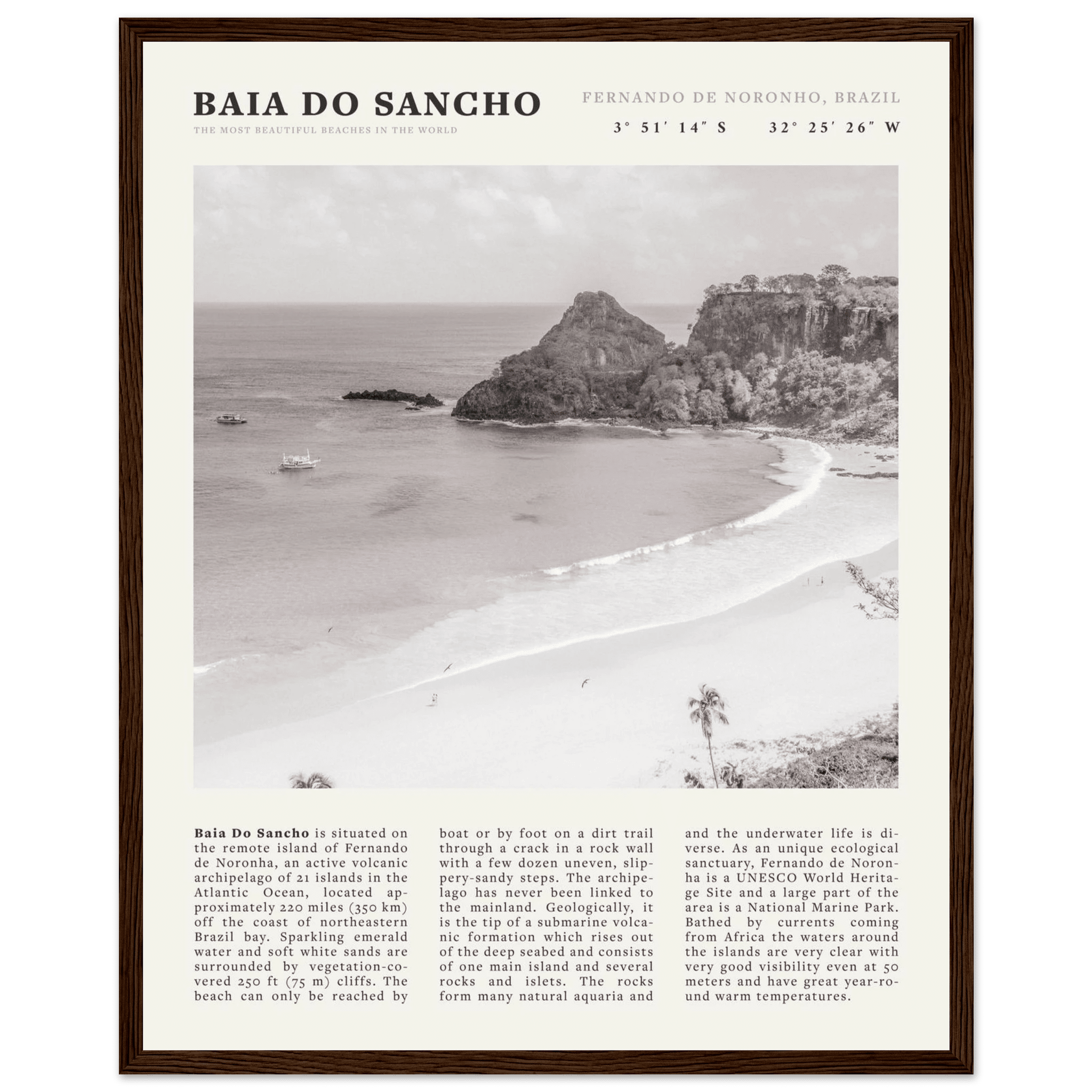 Baia Do Sancho Poster | Black & White Brazil Beach Wall Art | Fernando de Noronha - Evergreen Posters