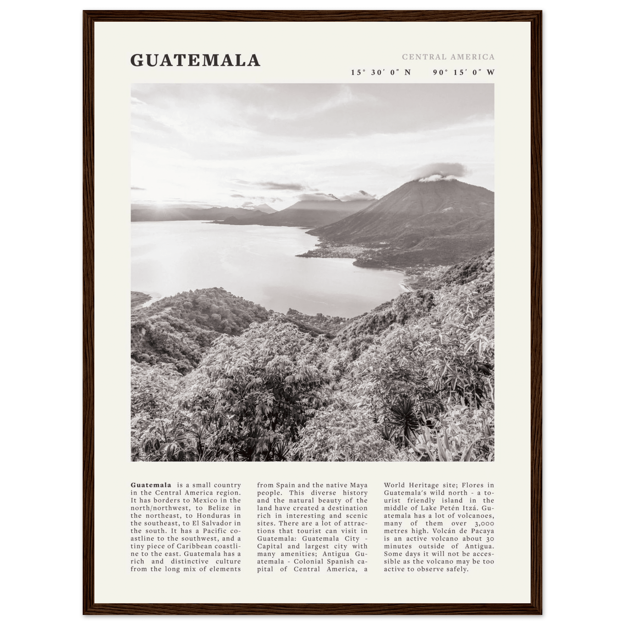 Guatemala Poster | Black & White Lake Atitlan Wall Art | Central America Travel Print - Evergreen Posters