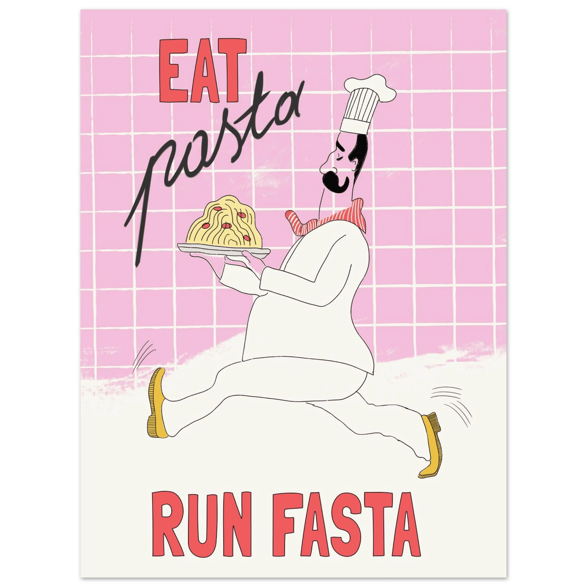 Eat Pasta Run Fasta Poster – Playful Kitchen Wall Art Print (Light Pink) - Evergreen Posters