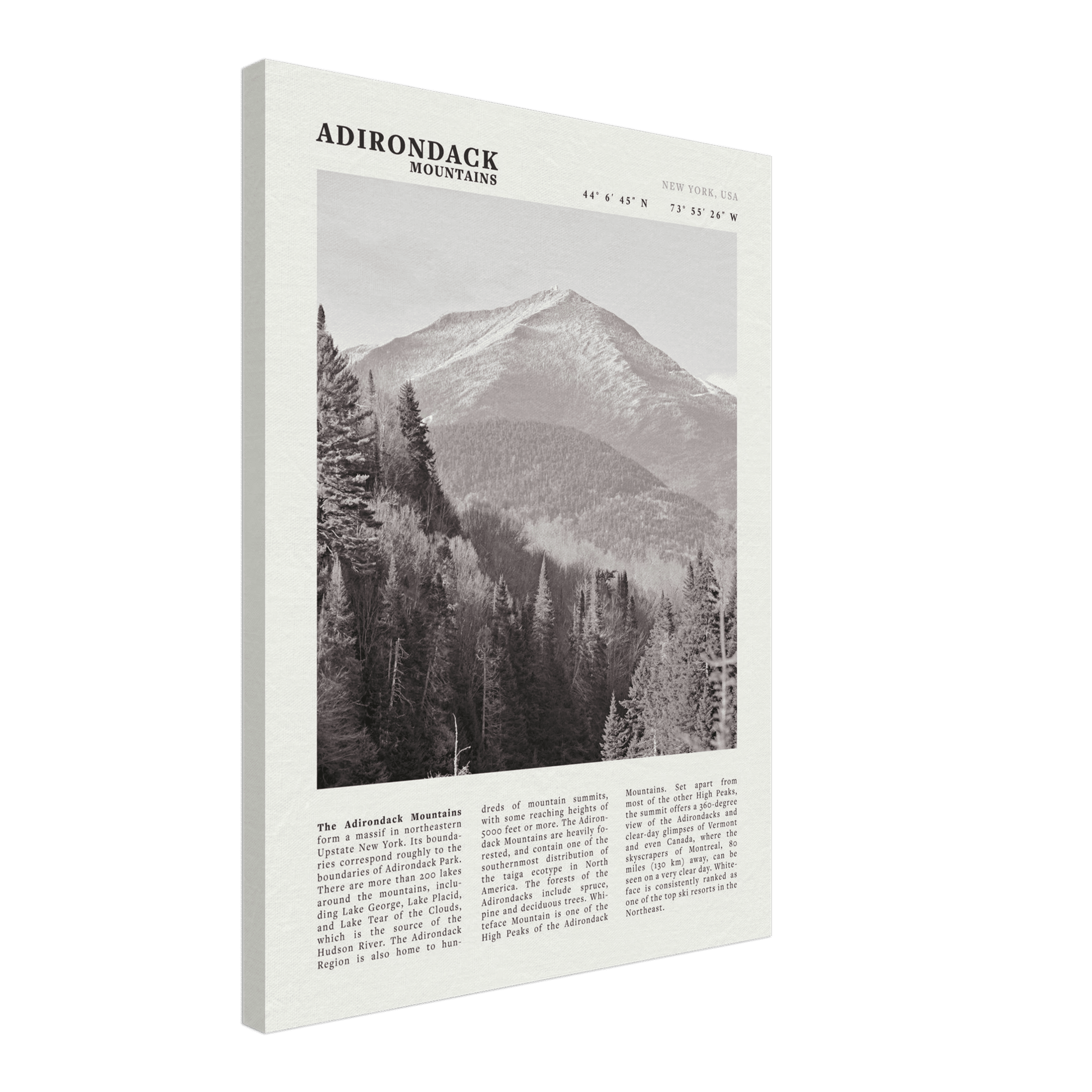 Adirondack Mountains Poster | Black & White New York Nature Wall Art | Hiking Print - Evergreen Posters