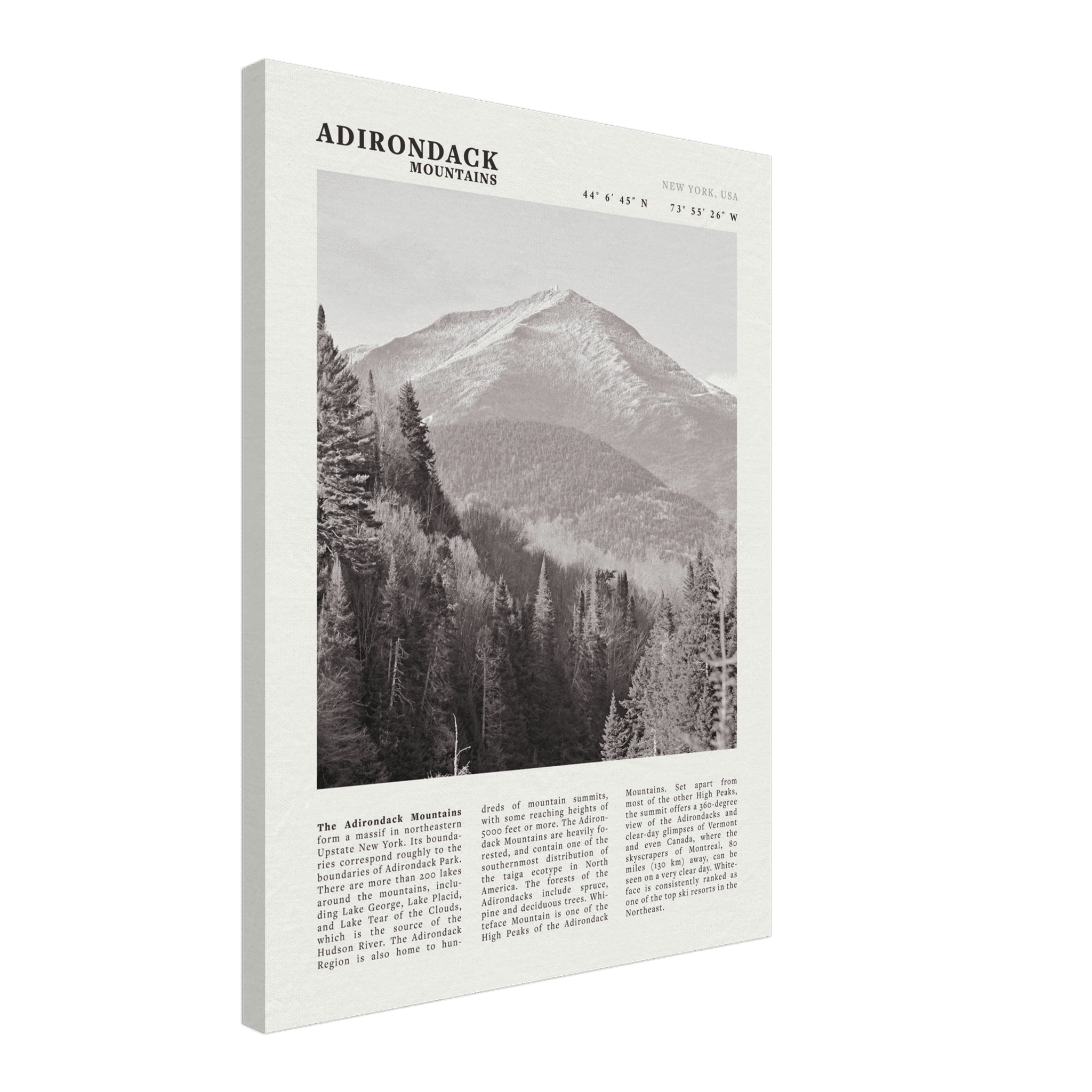 Adirondack Mountains Poster | Black & White New York Nature Wall Art | Hiking Print - Evergreen Posters