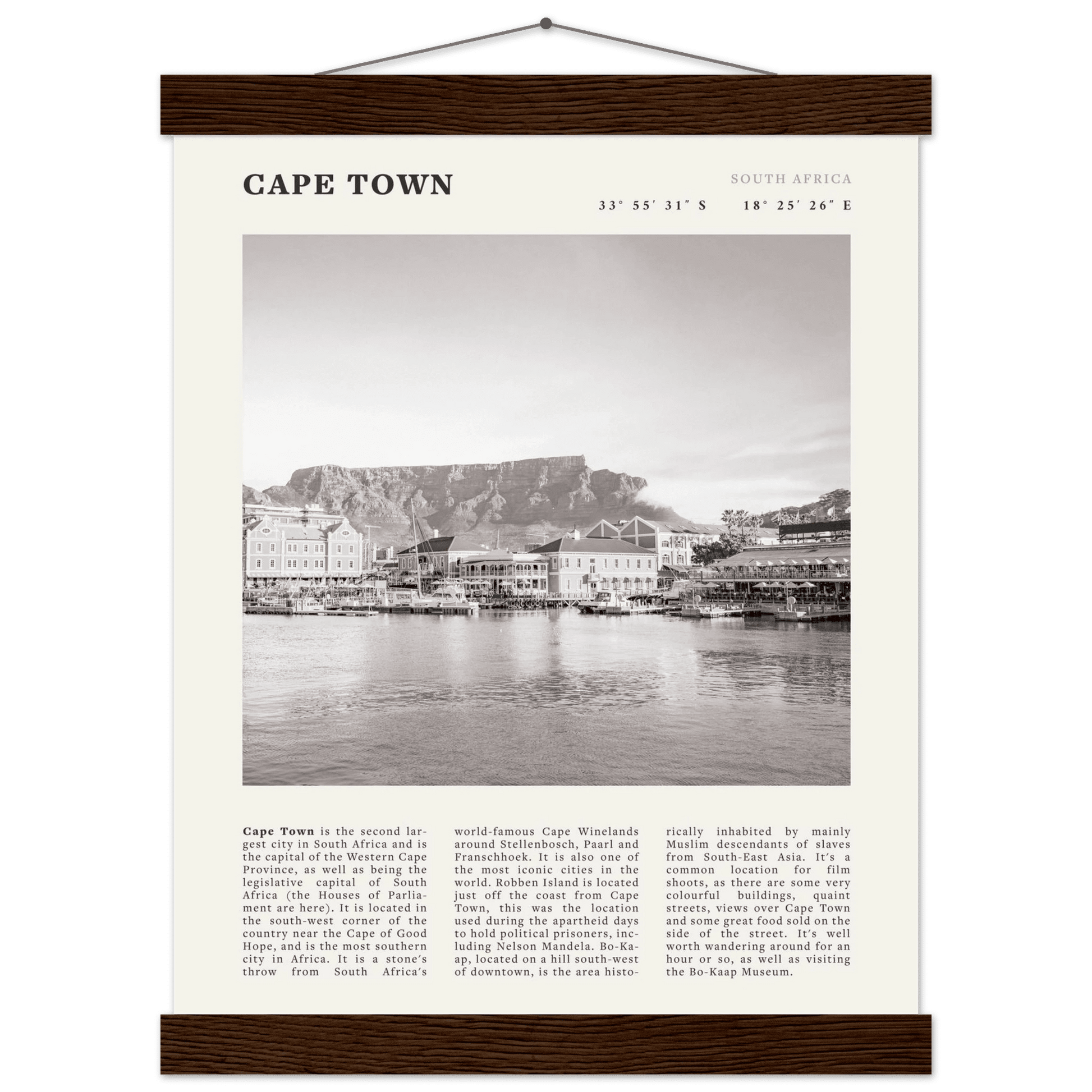 Cape Town Poster | Black & White Table Mountain Wall Art | South Africa Travel Print - Evergreen Posters