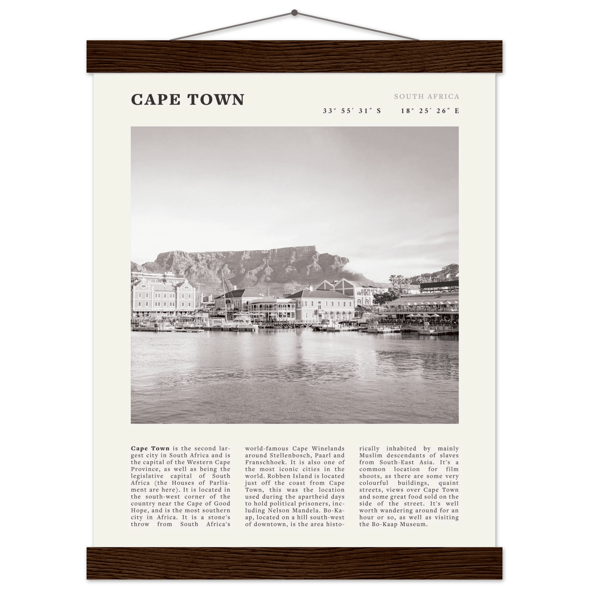 Cape Town Poster | Black & White Table Mountain Wall Art | South Africa Travel Print - Evergreen Posters
