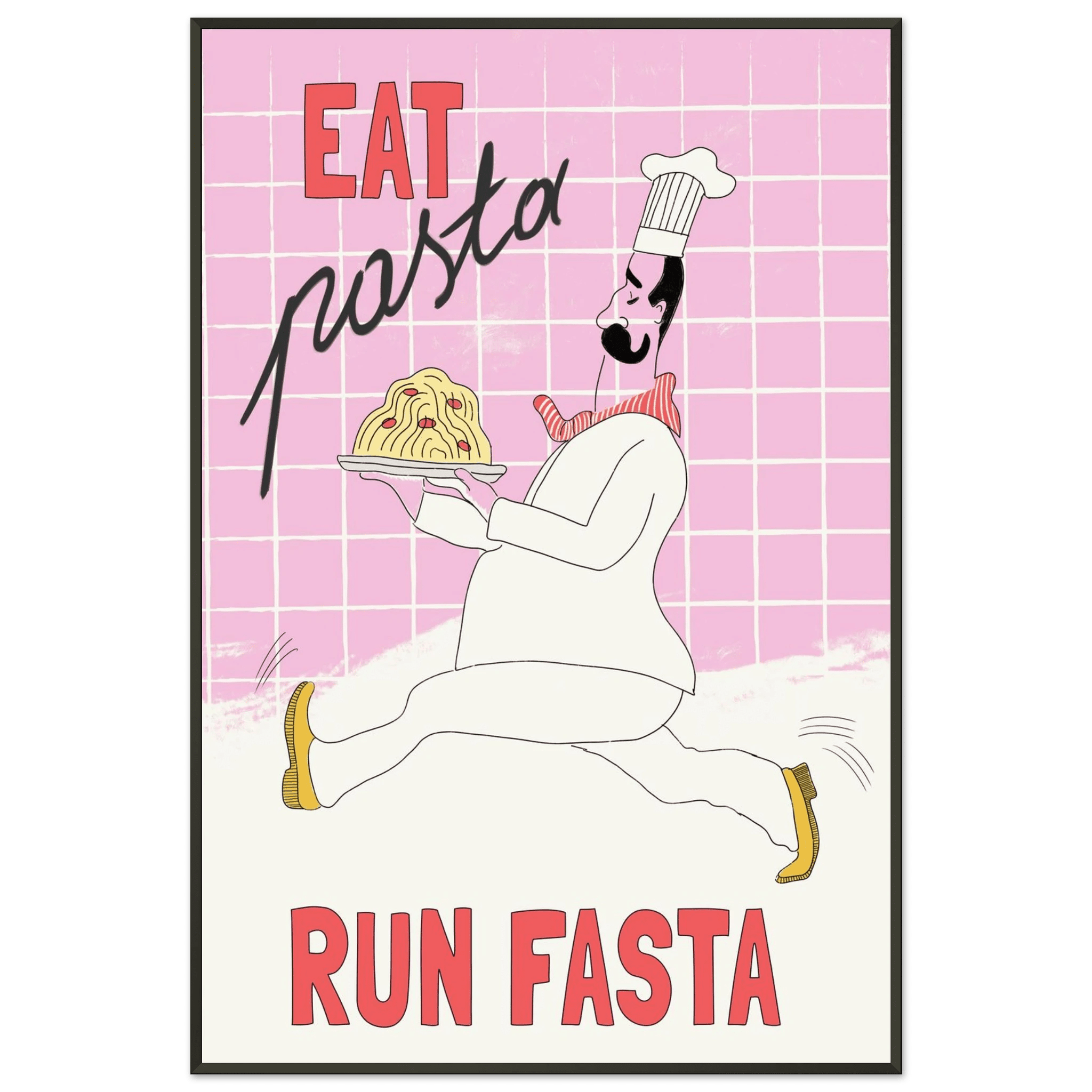 Eat Pasta Run Fasta Poster – Playful Kitchen Wall Art Print (Light Pink) - Evergreen Posters