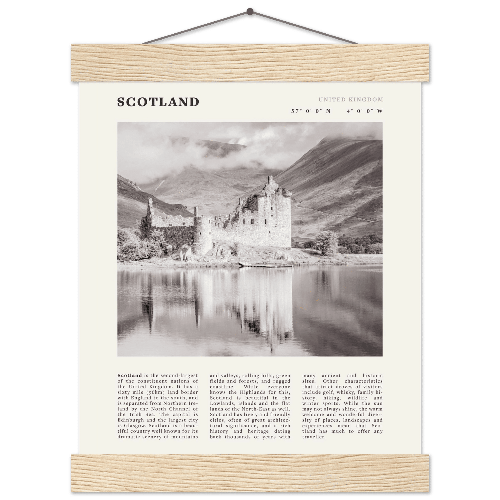 Scotland Poster | Black & White Highland Castle Wall Art | UK Travel Print Decor - Evergreen Posters