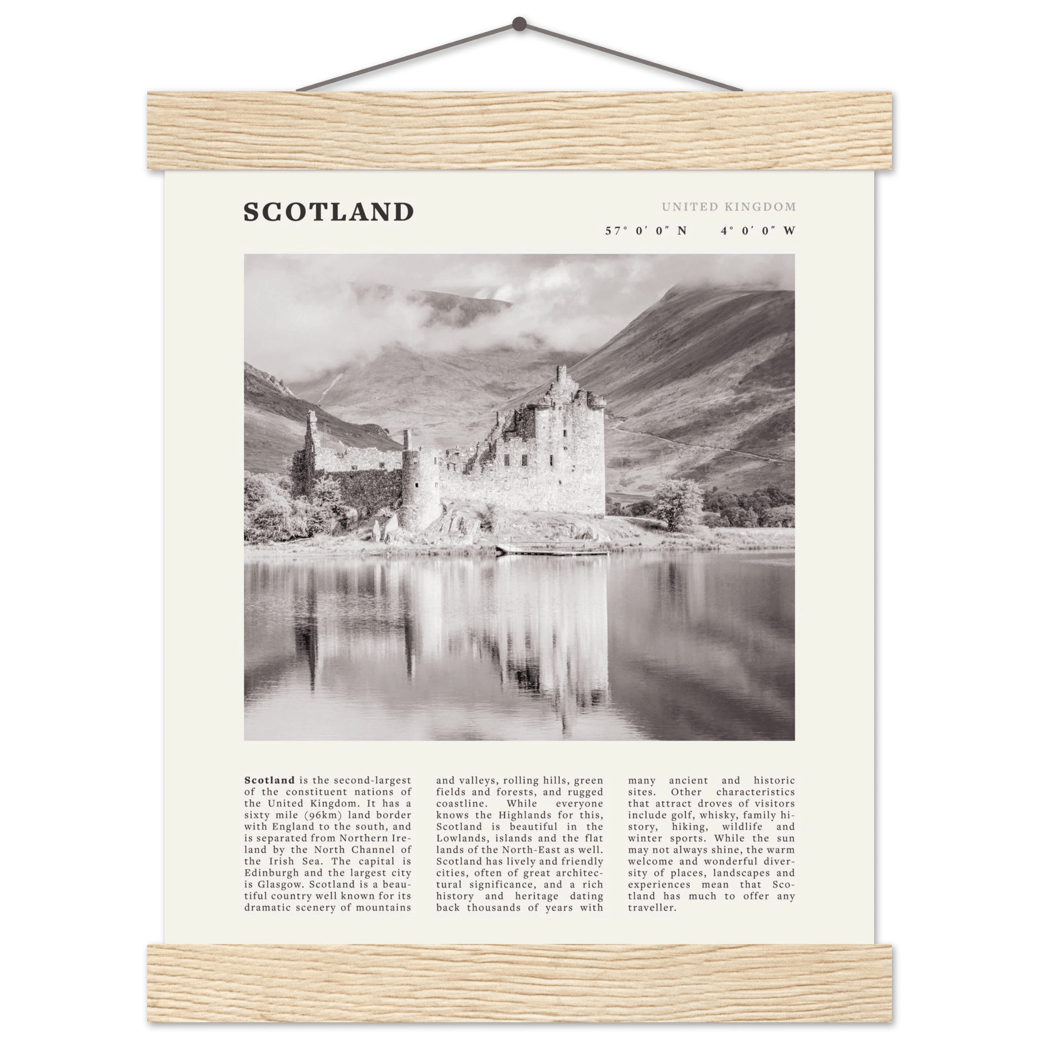 Scotland Poster | Black & White Highland Castle Wall Art | UK Travel Print Decor - Evergreen Posters