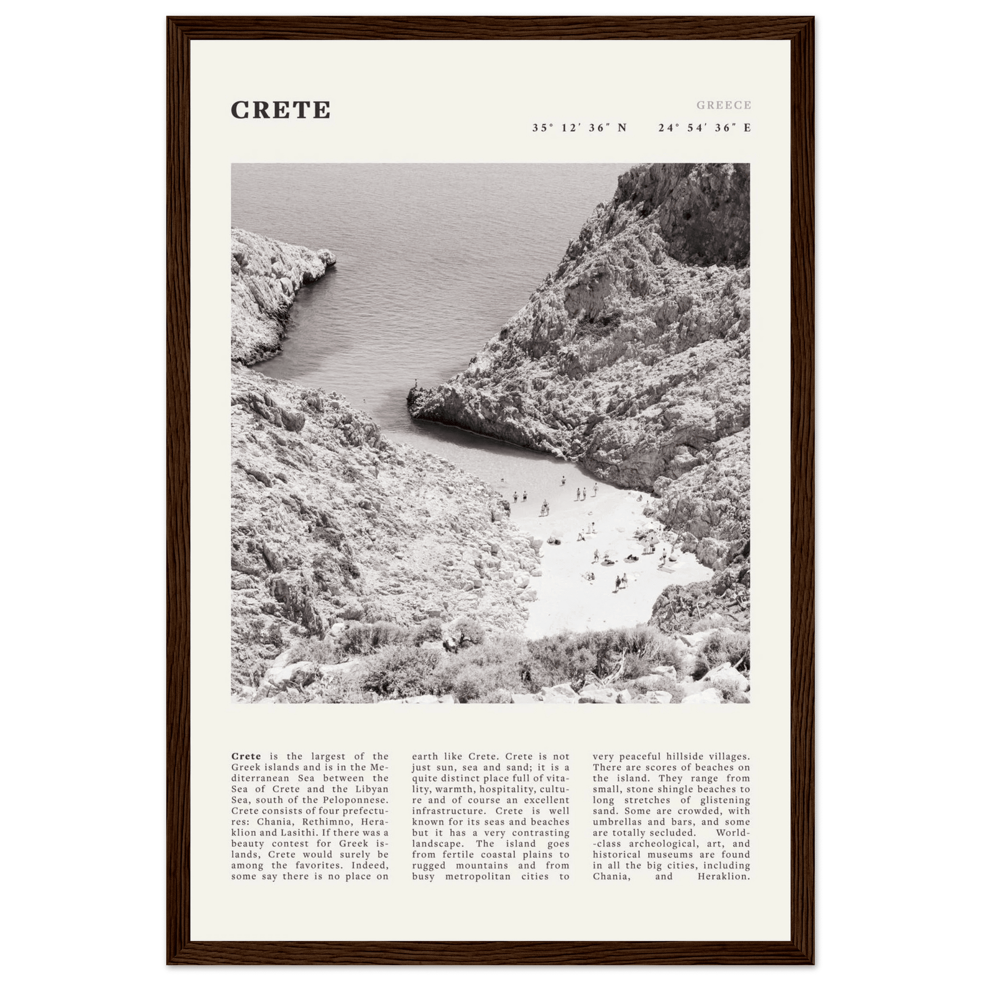 Crete Poster | Black & White Greece Beach Wall Art | Mediterranean Travel Print - Evergreen Posters