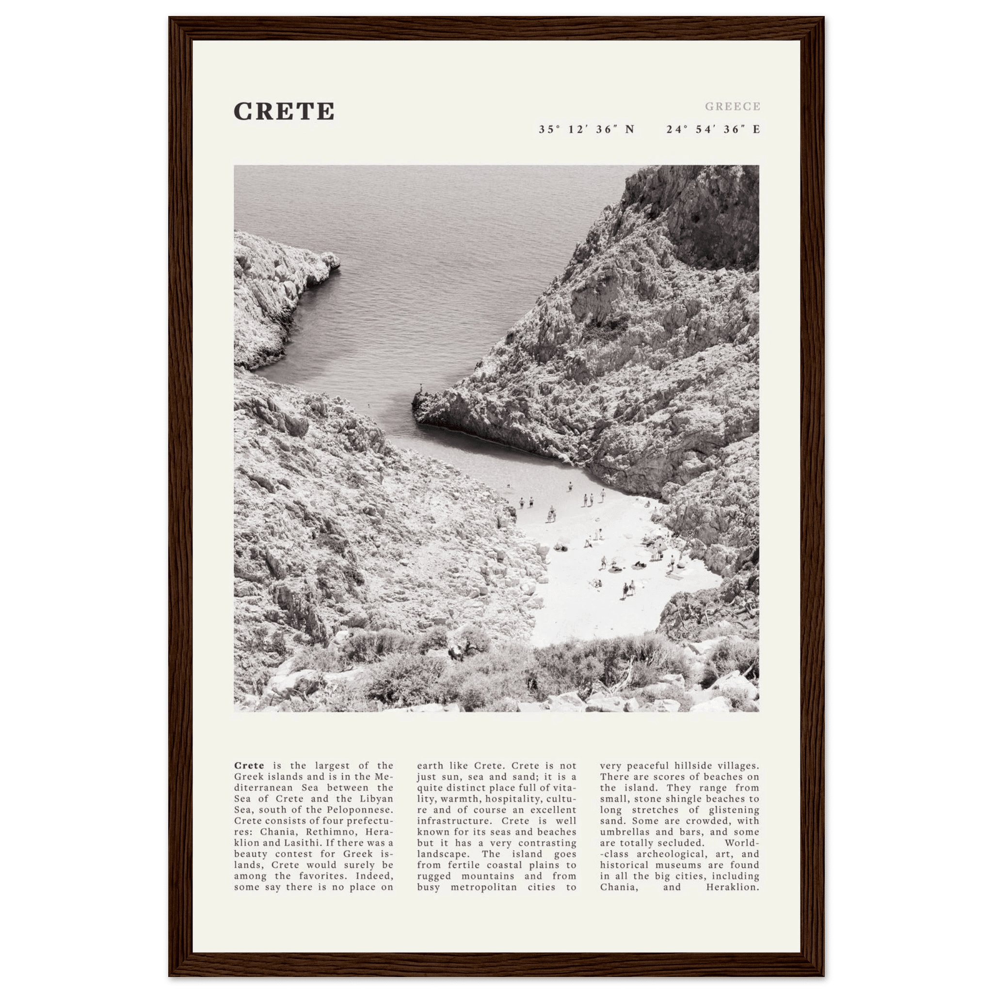 Crete Poster | Black & White Greece Beach Wall Art | Mediterranean Travel Print - Evergreen Posters
