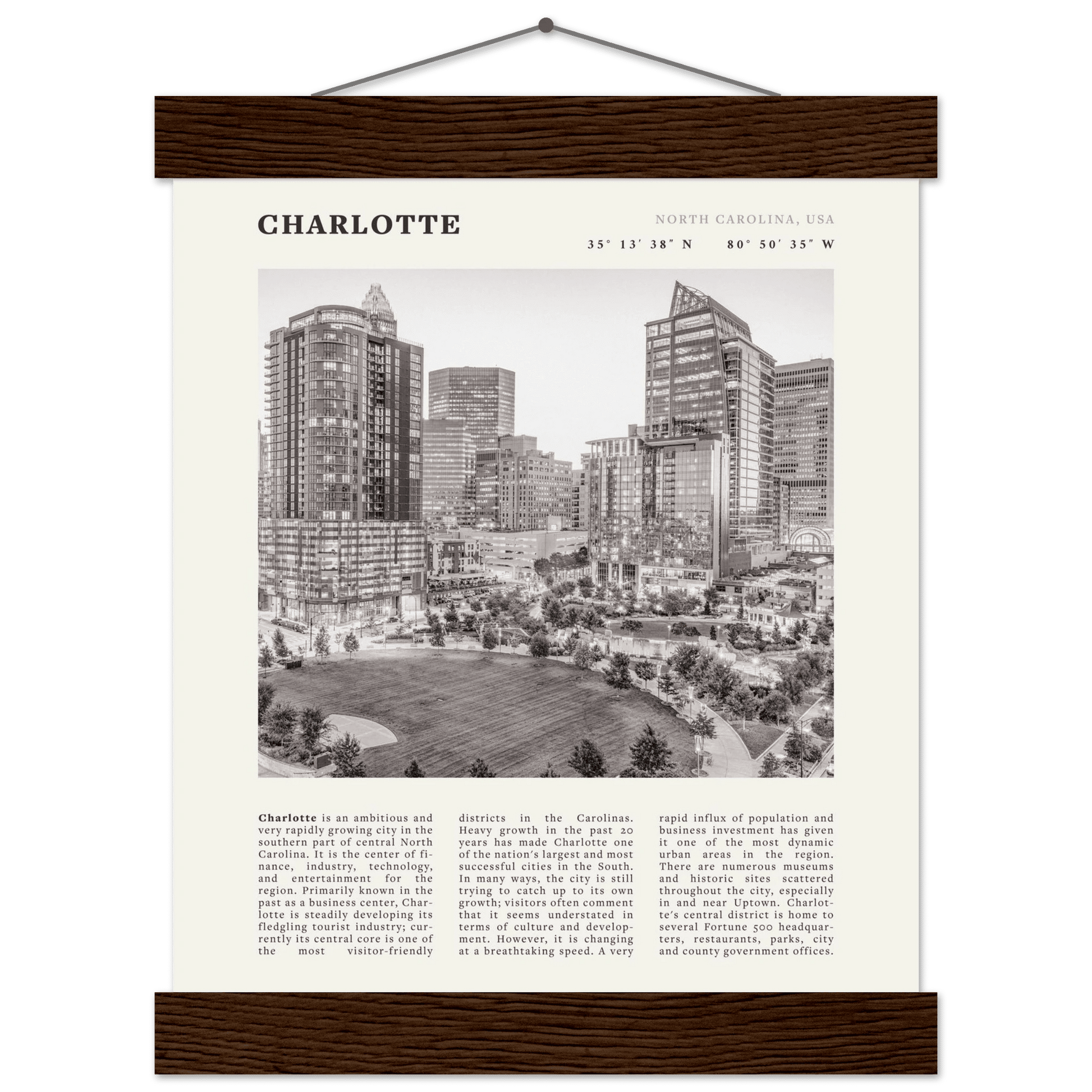 Charlotte Poster | Black & White North Carolina Skyline Wall Art | NC Travel Print - Evergreen Posters