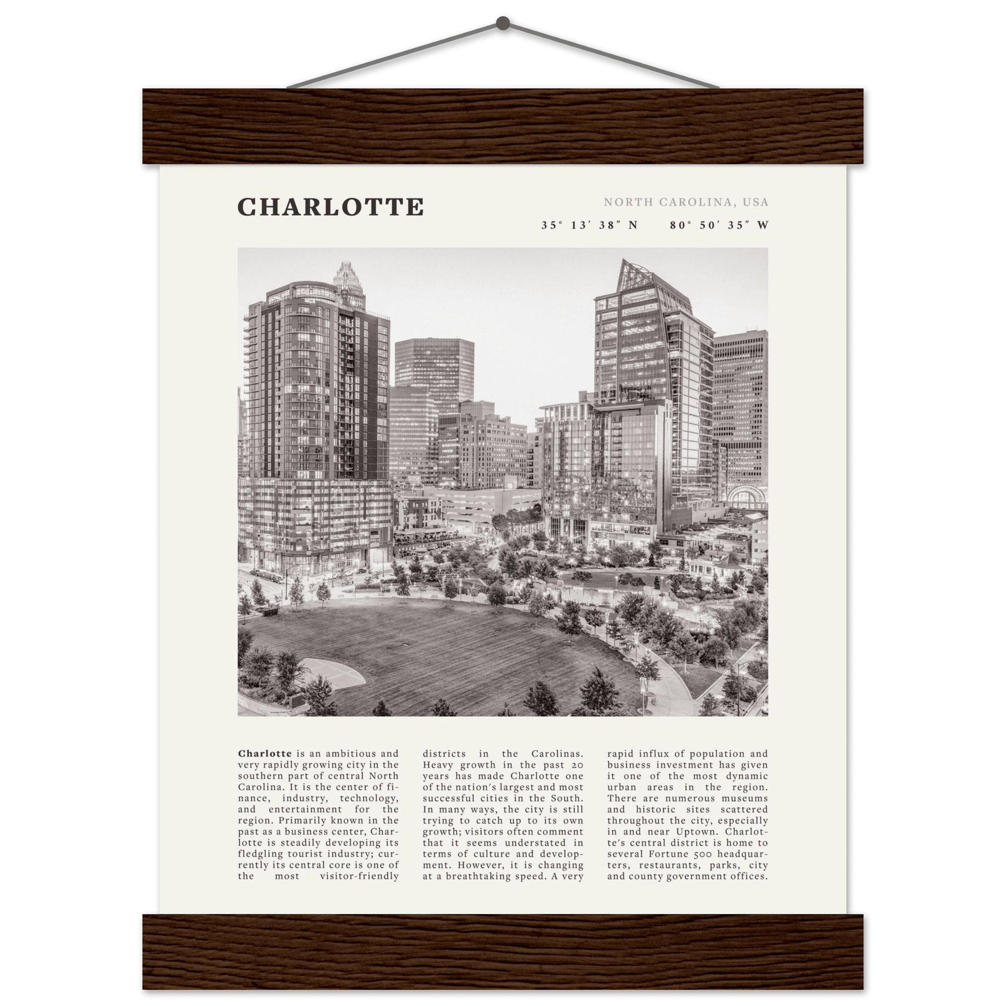 Charlotte Poster | Black & White North Carolina Skyline Wall Art | NC Travel Print - Evergreen Posters