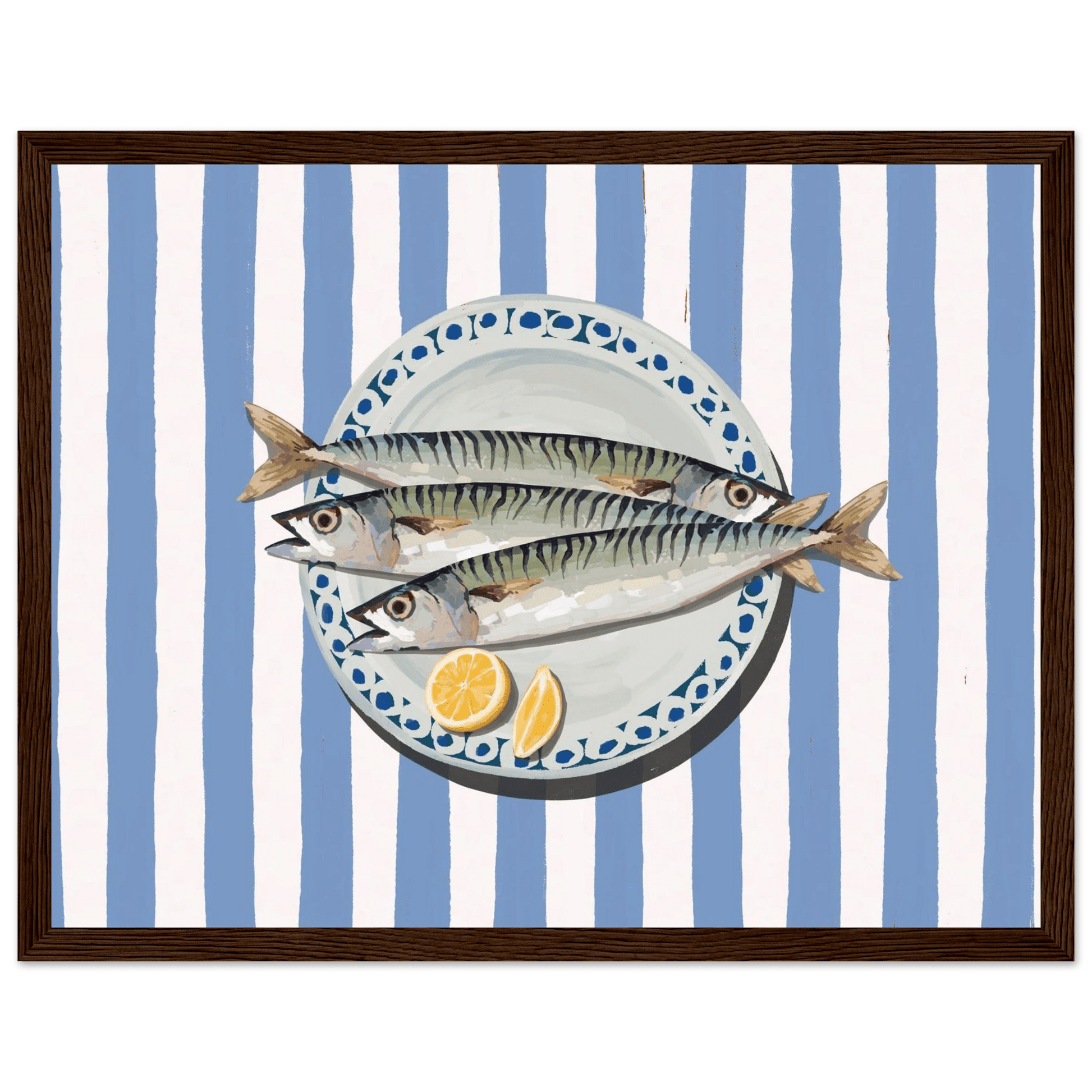 Sardines Print | Blue Stripe Fish Kitchen Wall Art | Coastal Food Poster - Evergreen Posters